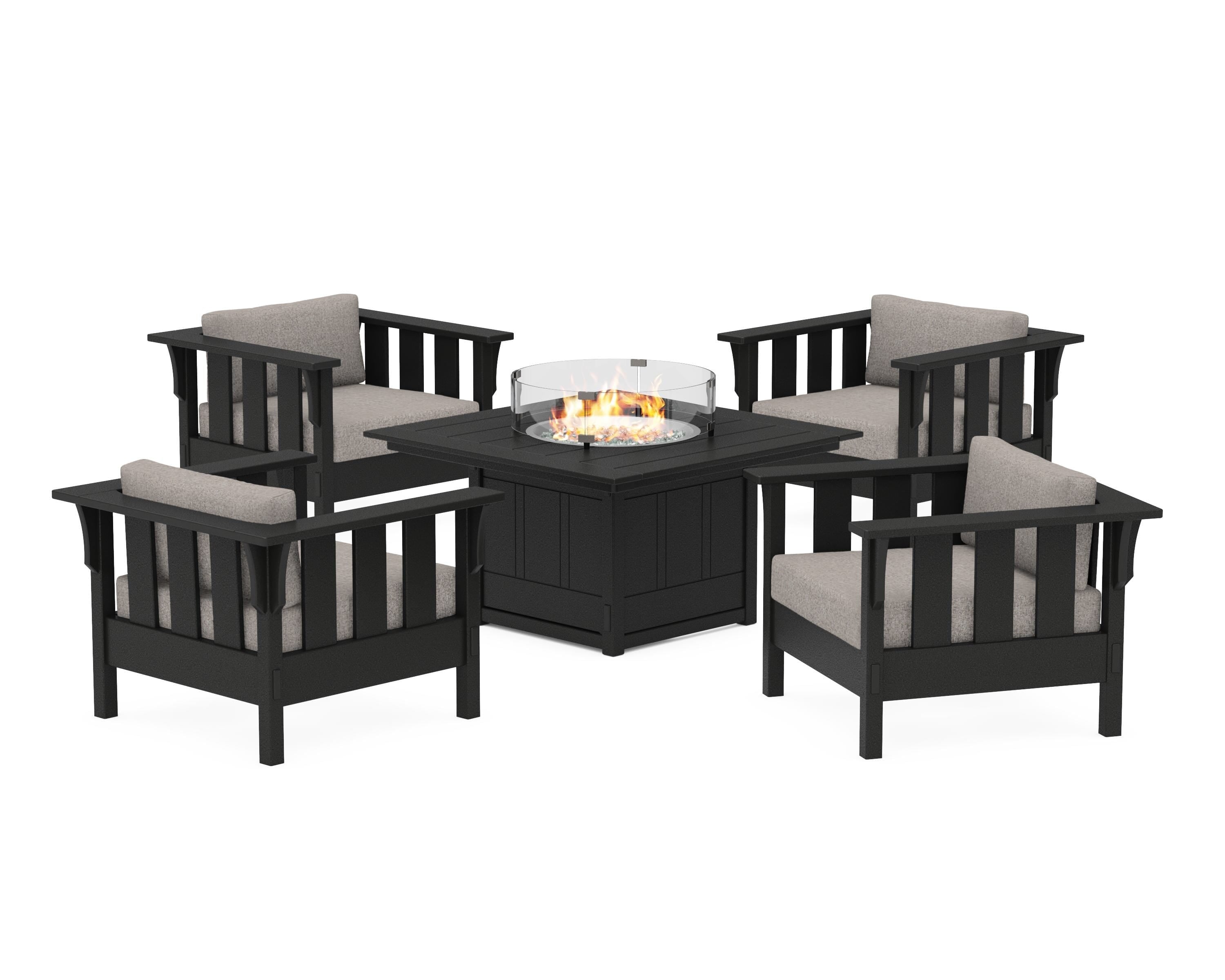 Martha Stewart by POLYWOOD® Acadia 5-Piece Deep Seating Set with Fire Pit Table in Black / Weathered Tweed