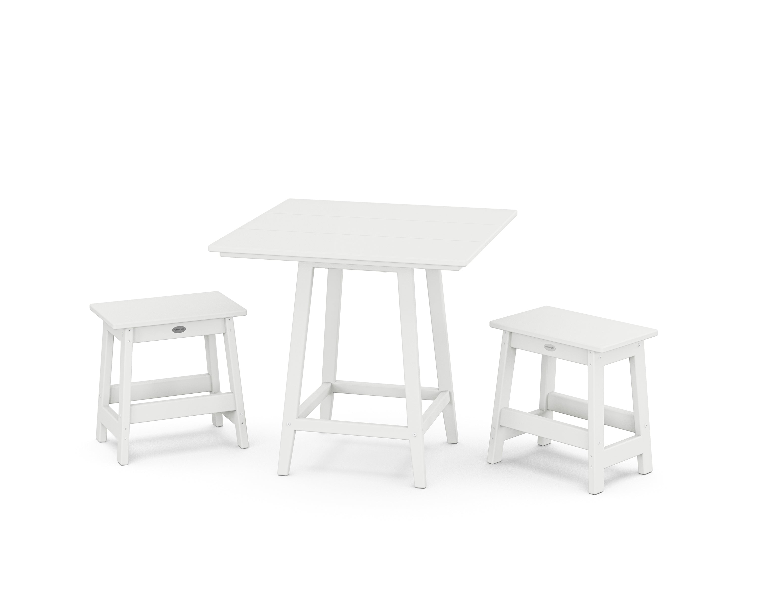 POLYWOOD® Modern Studio Stool 3-Piece Square Bistro Set in White