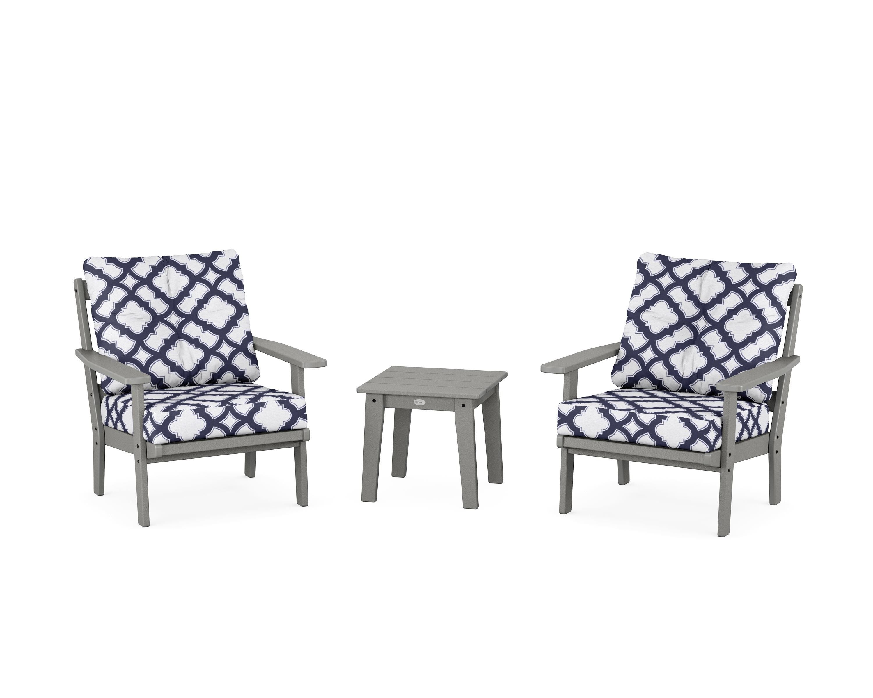 POLYWOOD® Prairie 3-Piece Deep Seating Set in Slate Grey / Trellis Navy