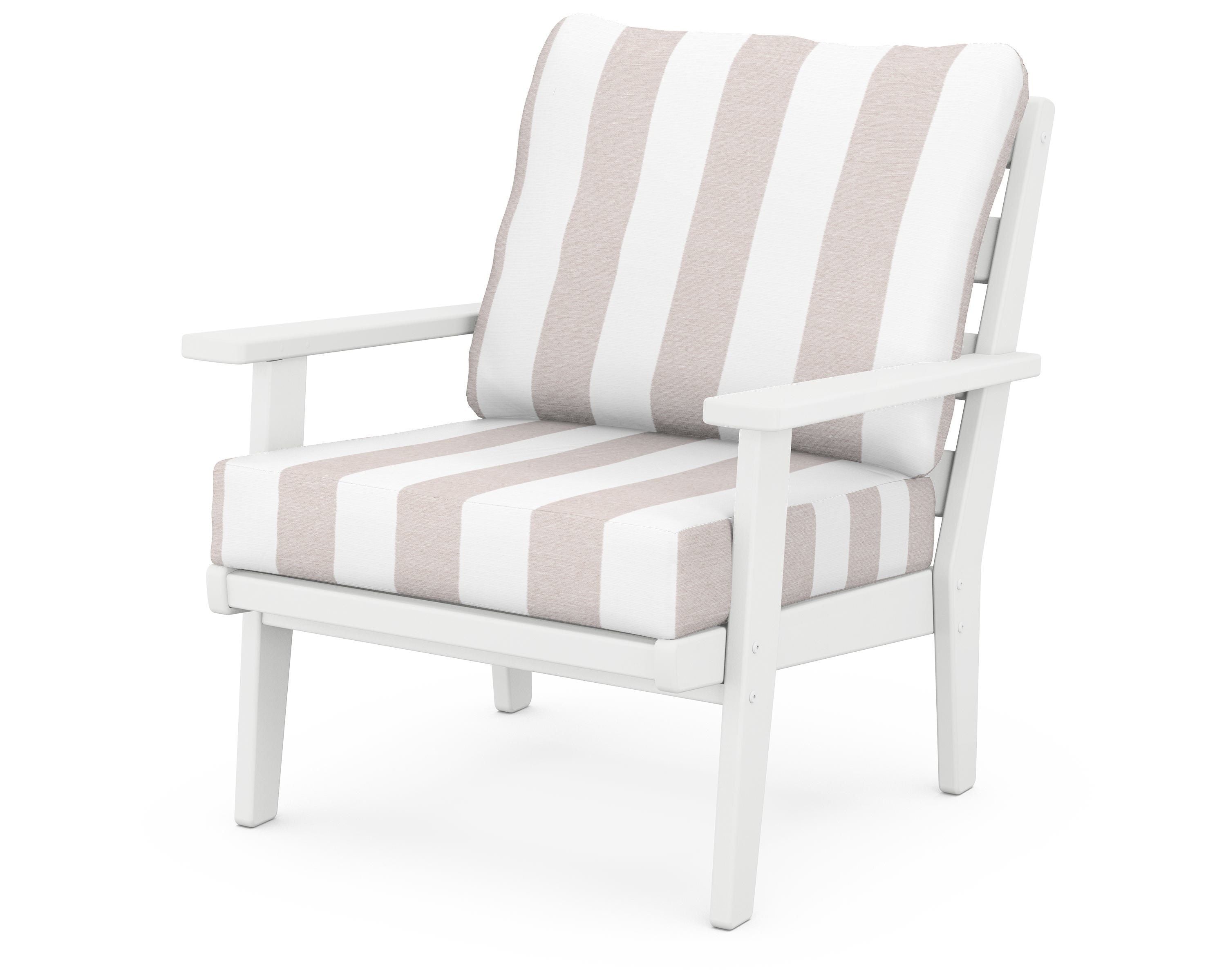 POLYWOOD® Grant Park Deep Seating Chair in White / Cabana Stripe Dune Burlap