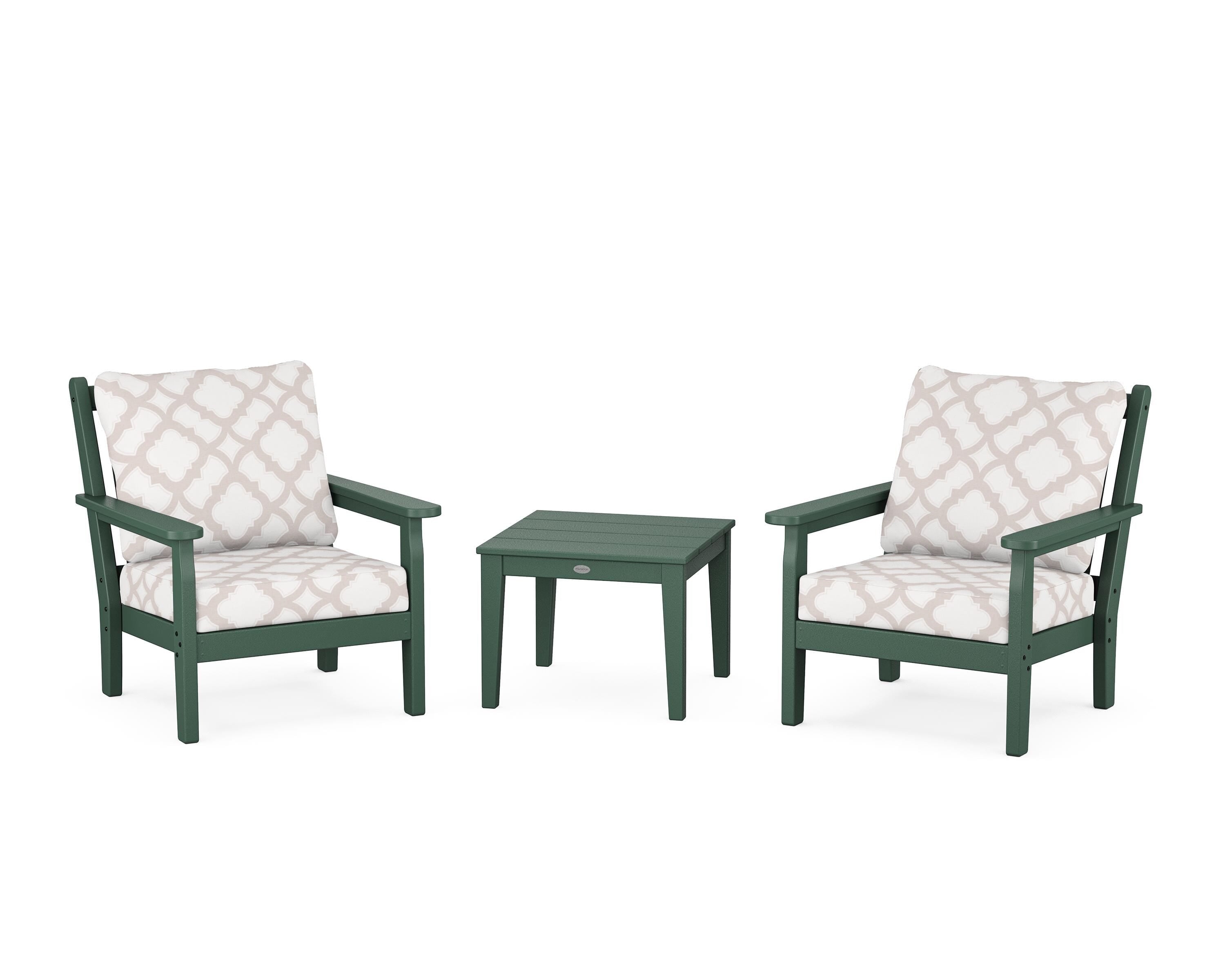 POLYWOOD® Chippendale 3-Piece Deep Seating Set in Green / Trellis Dune Burlap