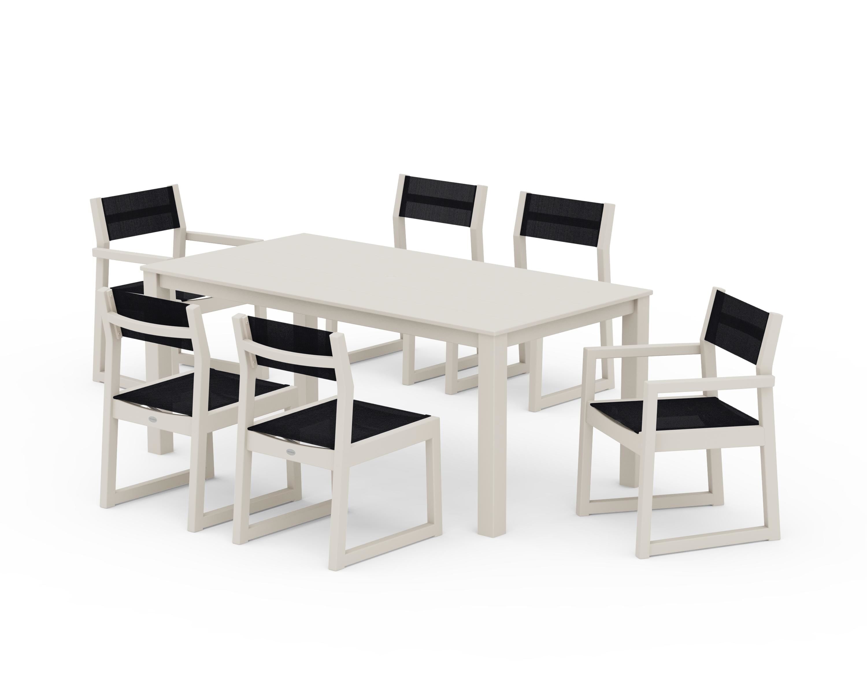 POLYWOOD® EDGE Sling 7-Piece Parsons Dining Set in Sand / Black Sling