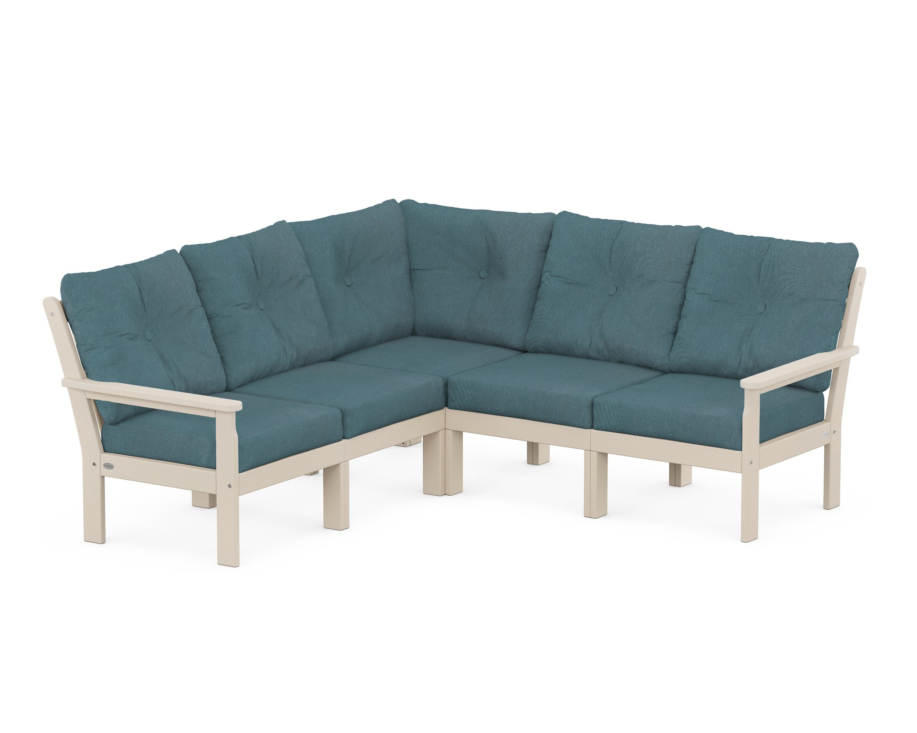 POLYWOOD® Vineyard 5-Piece Sectional in Sand / Ocean Teal