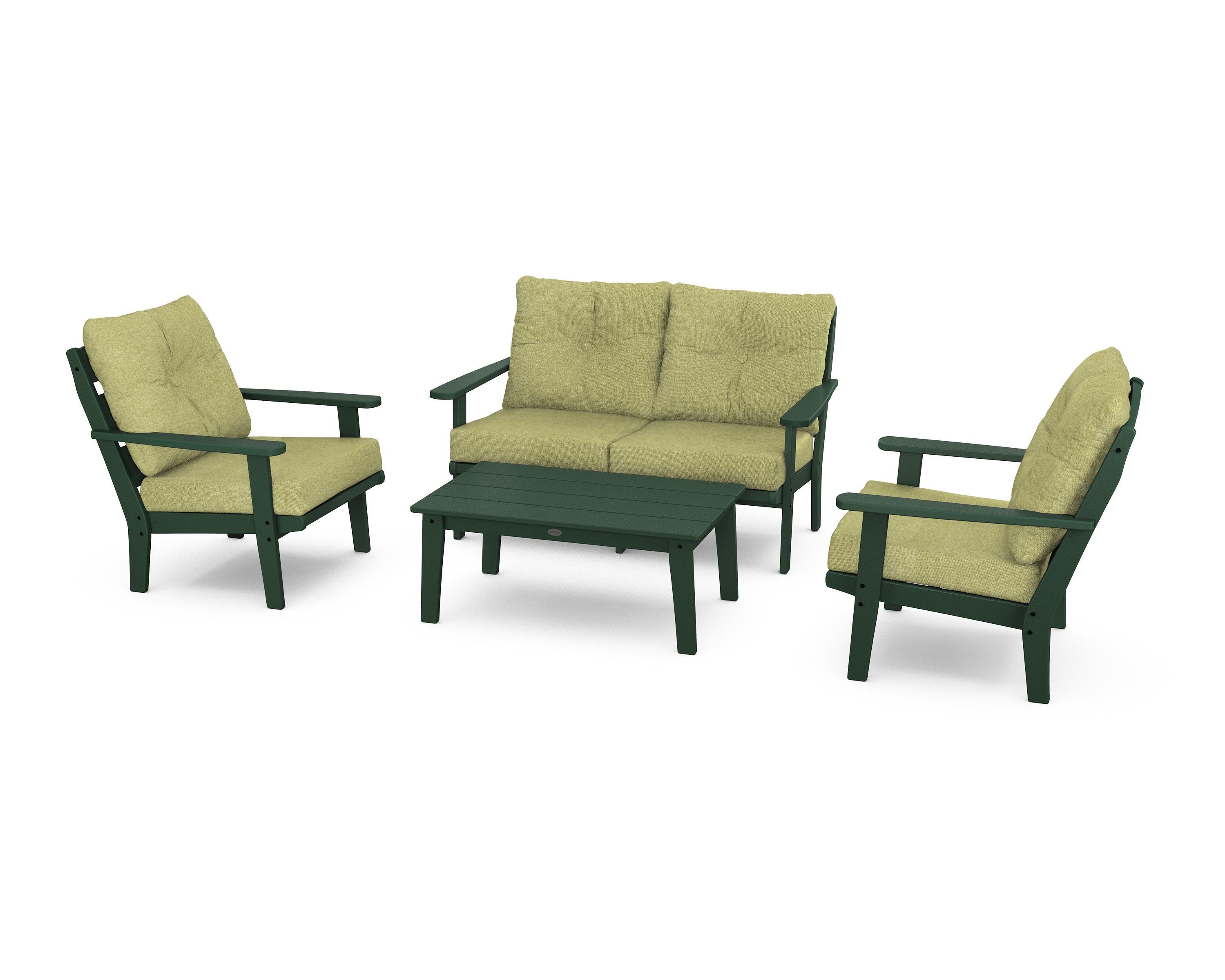 POLYWOOD® Lakeside 4-Piece Deep Seating Set in Green / Chartreuse Boucle
