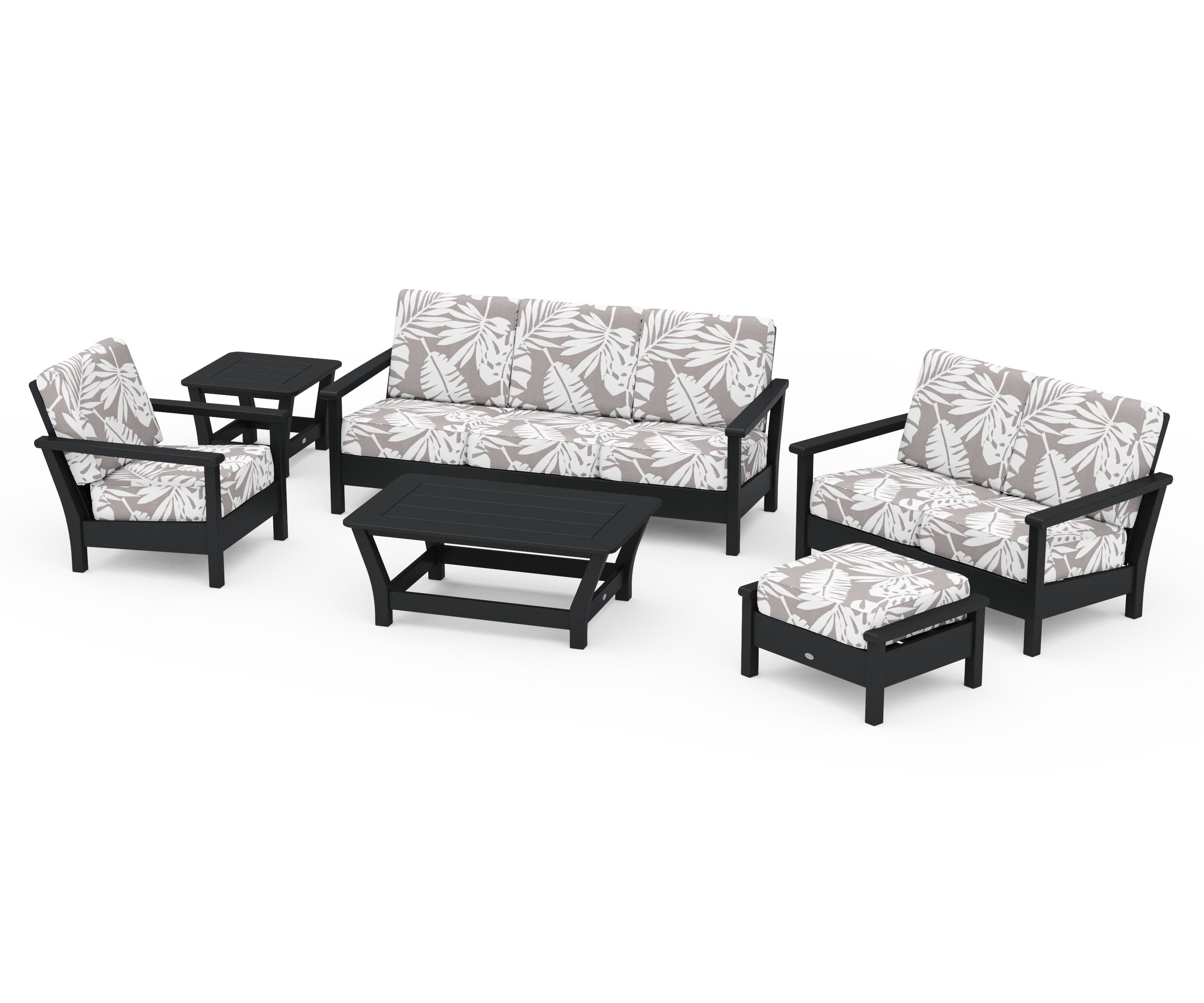 POLYWOOD® Harbour 6-Piece Outdoor Living Set in Black / Leaf Grey Mist