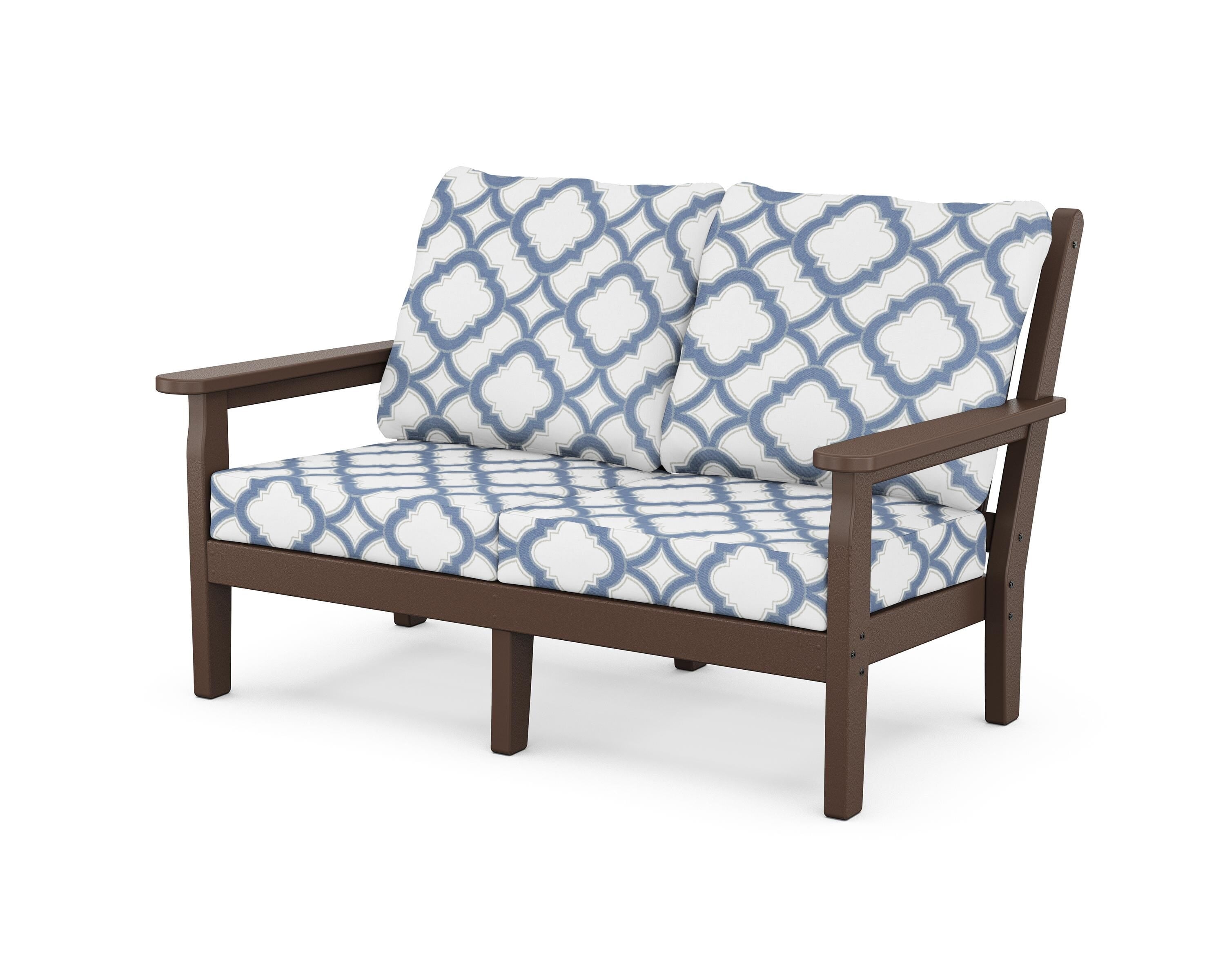 POLYWOOD® Chippendale Deep Seating Loveseat in Mahogany / Trellis Sky Blue