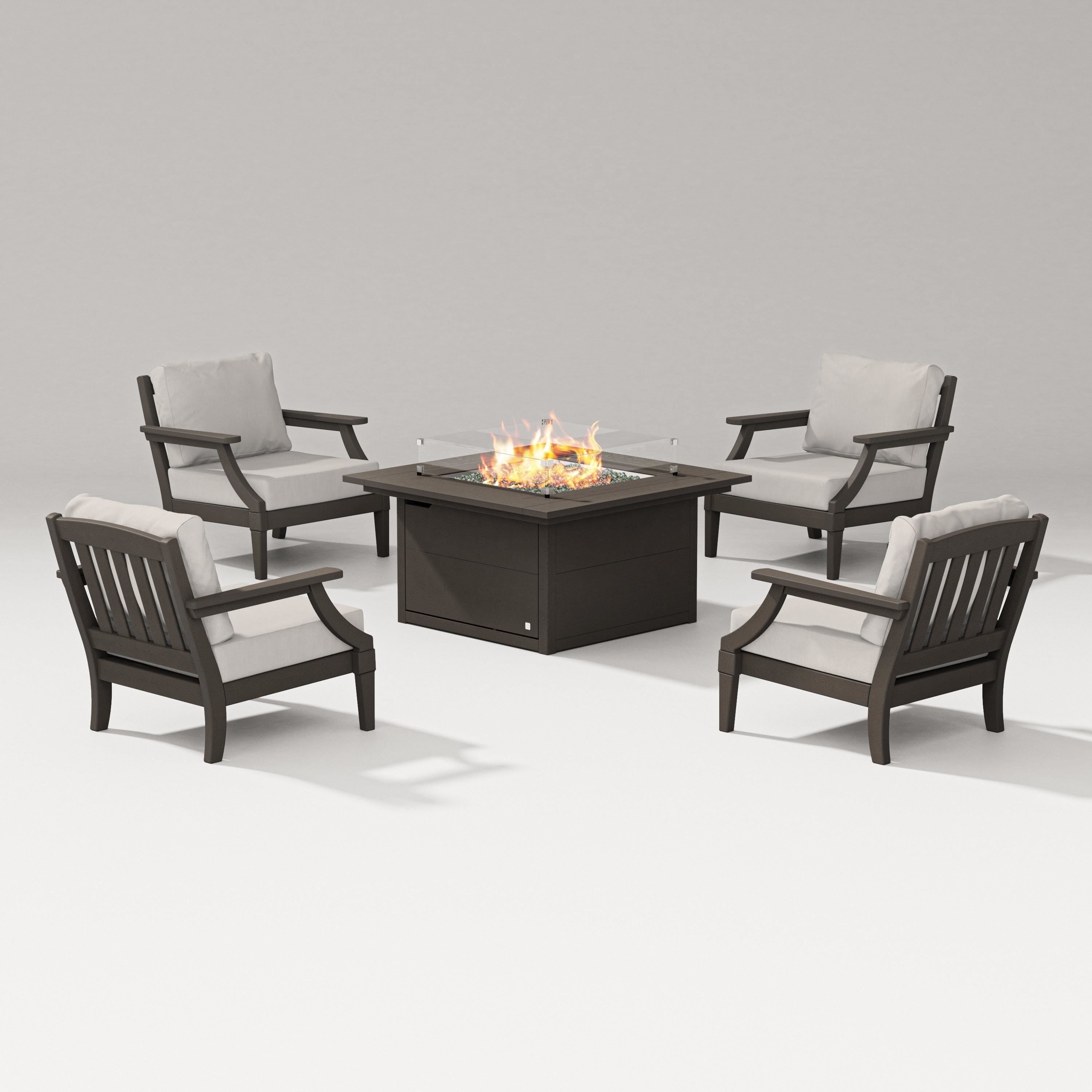 PW Designer Series Estate 5-Piece Lounge Fire Table Set in Vintage Coffee / Cast Ash