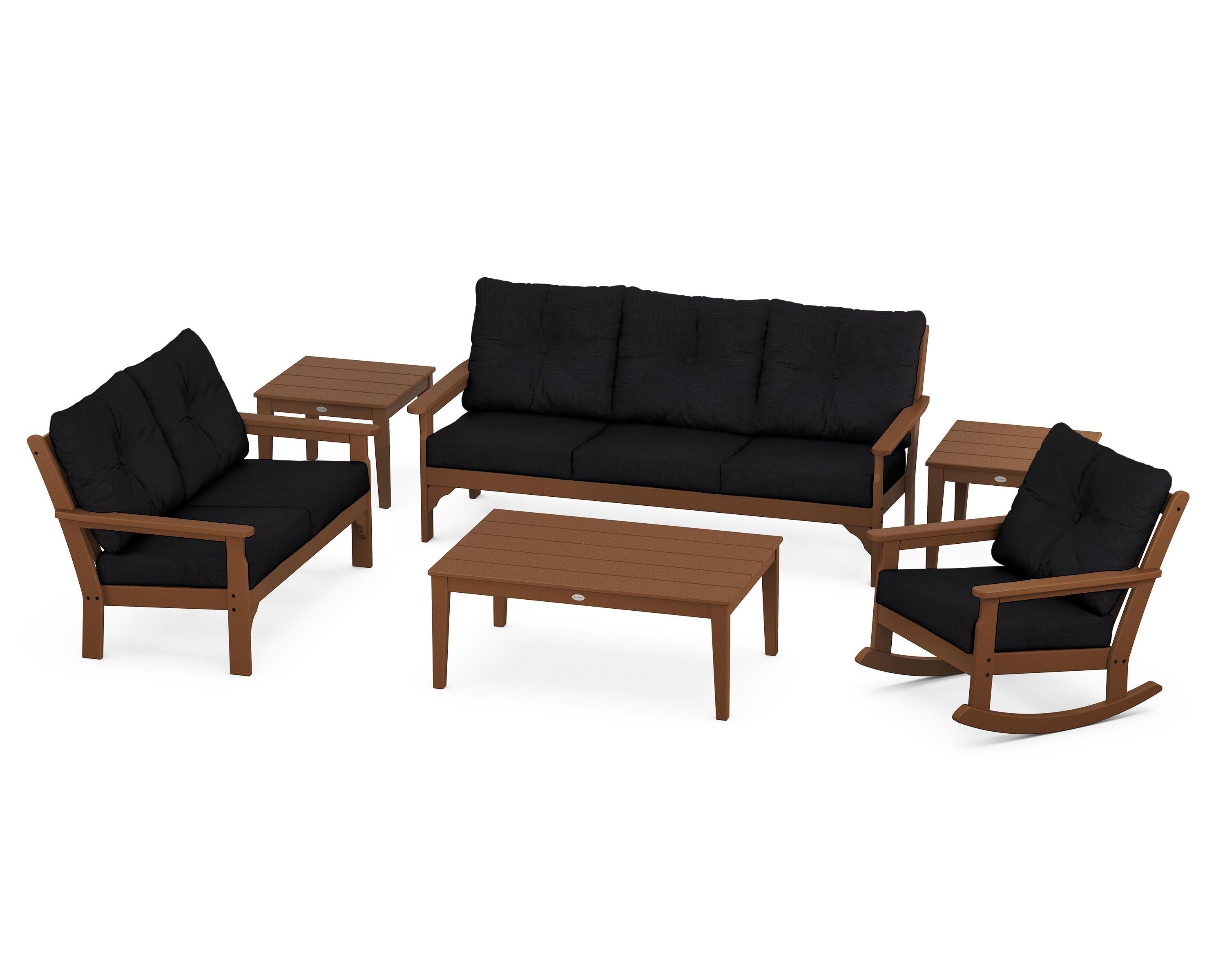 POLYWOOD® Vineyard 6-Piece Deep Seating Set in Teak / Midnight Linen
