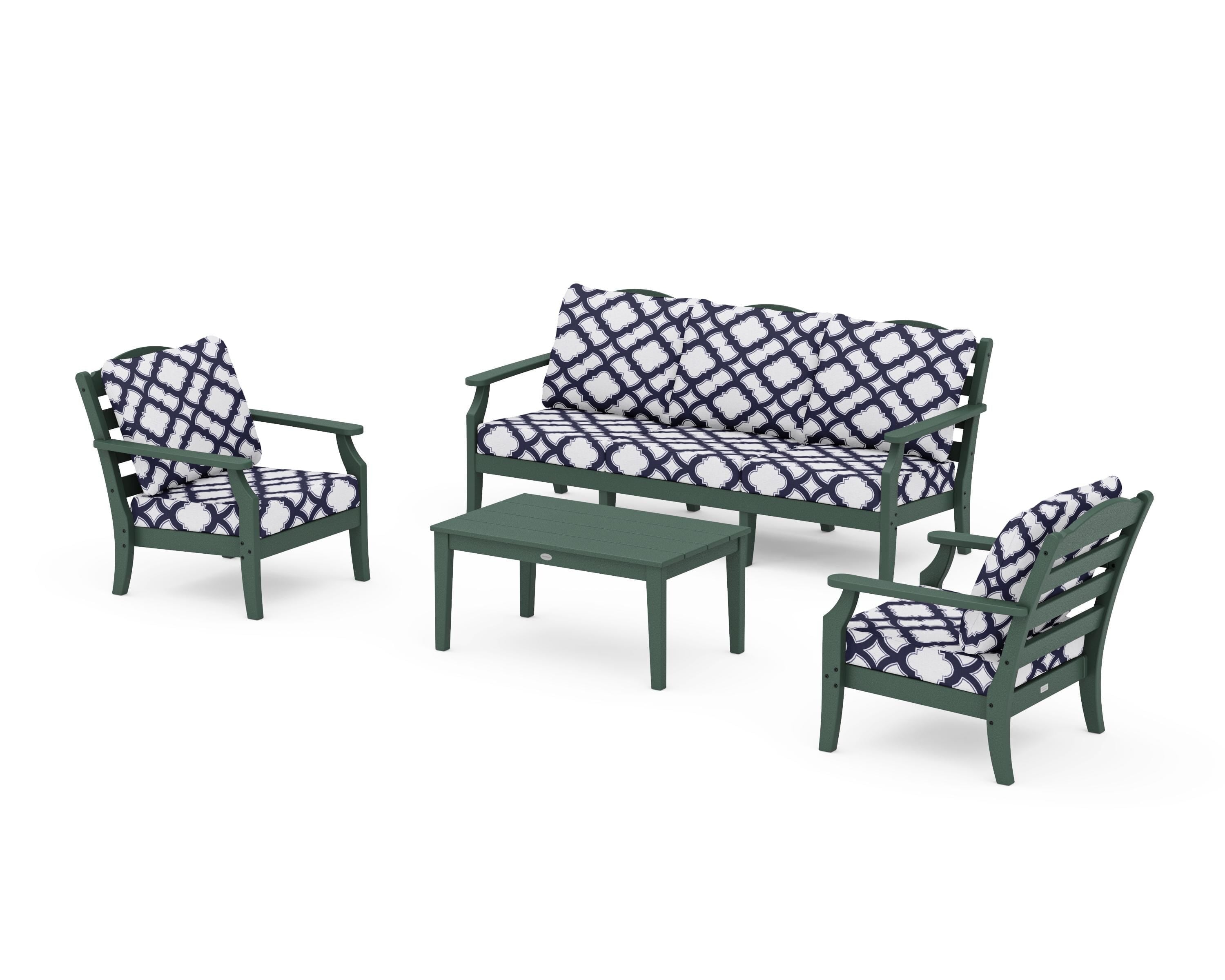 Draper James™ by POLYWOOD® Savannah 4-Piece Deep Seating Set with Sofa in Green / Trellis Navy