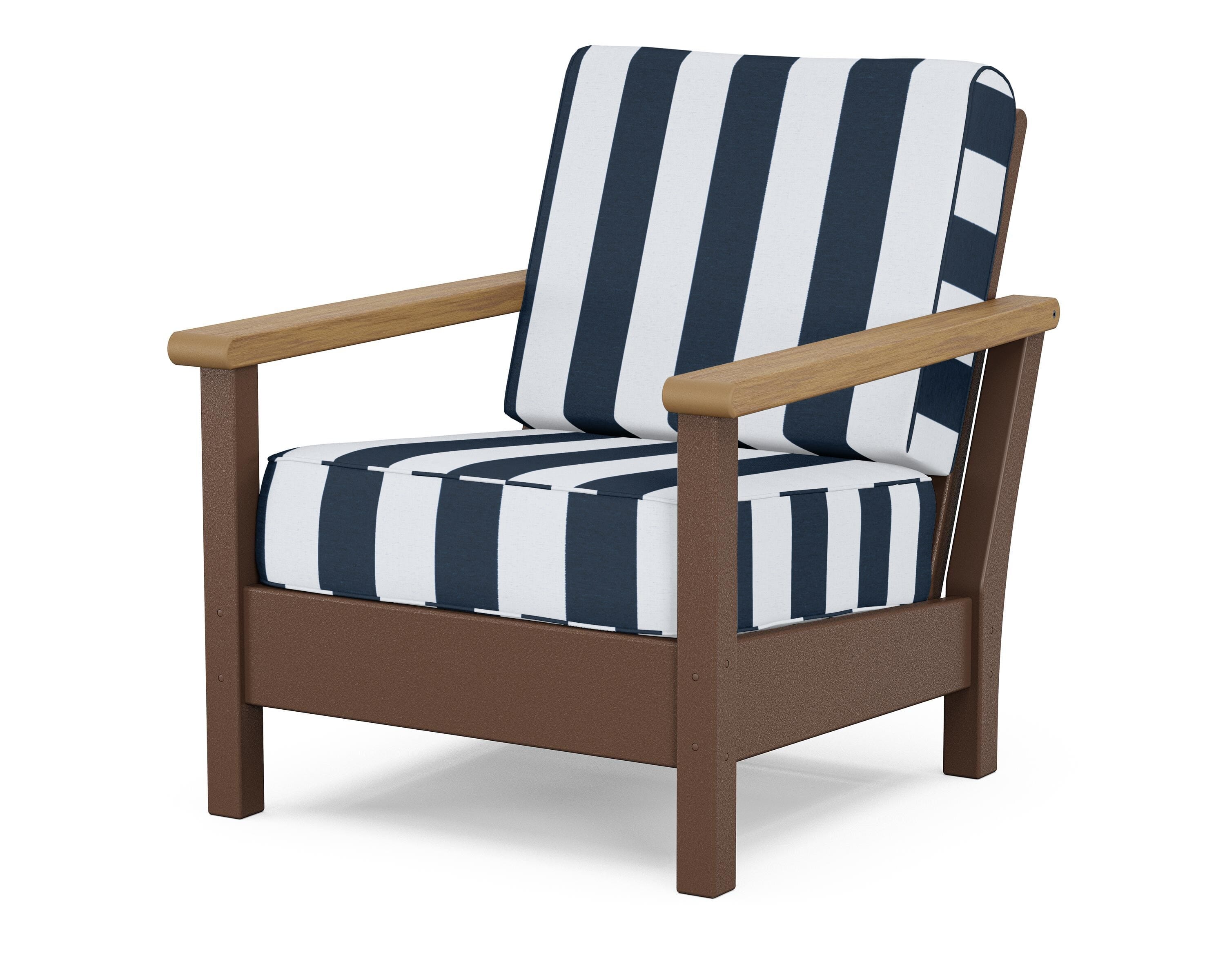 POLYWOOD® Harbour Deep Seating Chair in Mahogany / Natural / Cabana Stripe Marine Indigo