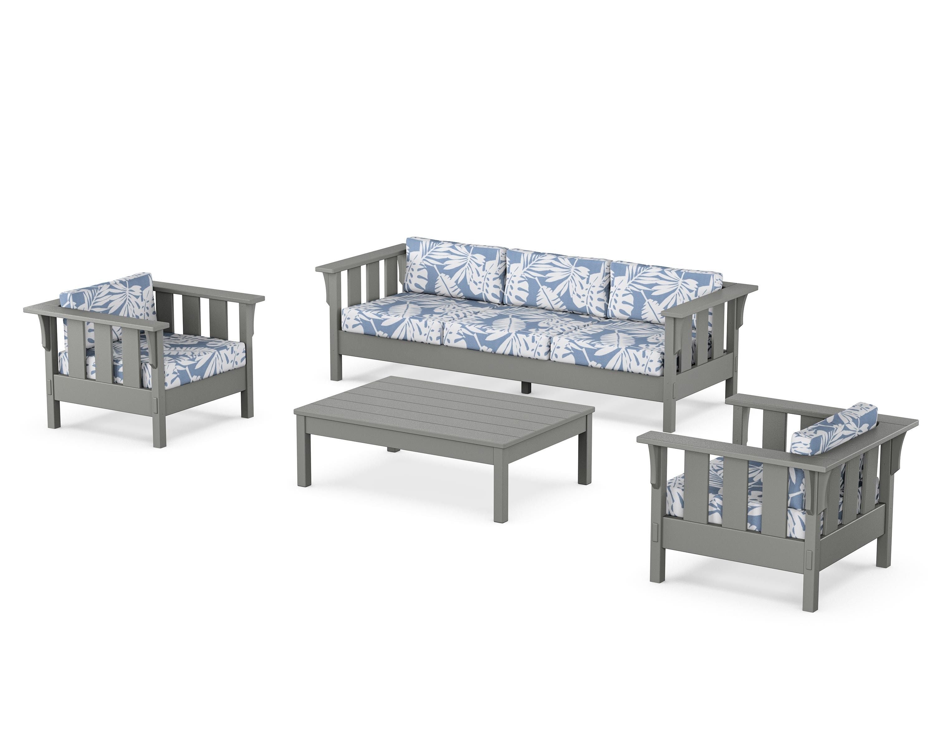 Martha Stewart by POLYWOOD® Acadia 4-Piece Deep Seating Set with Sofa in Slate Grey / Leaf Sky Blue