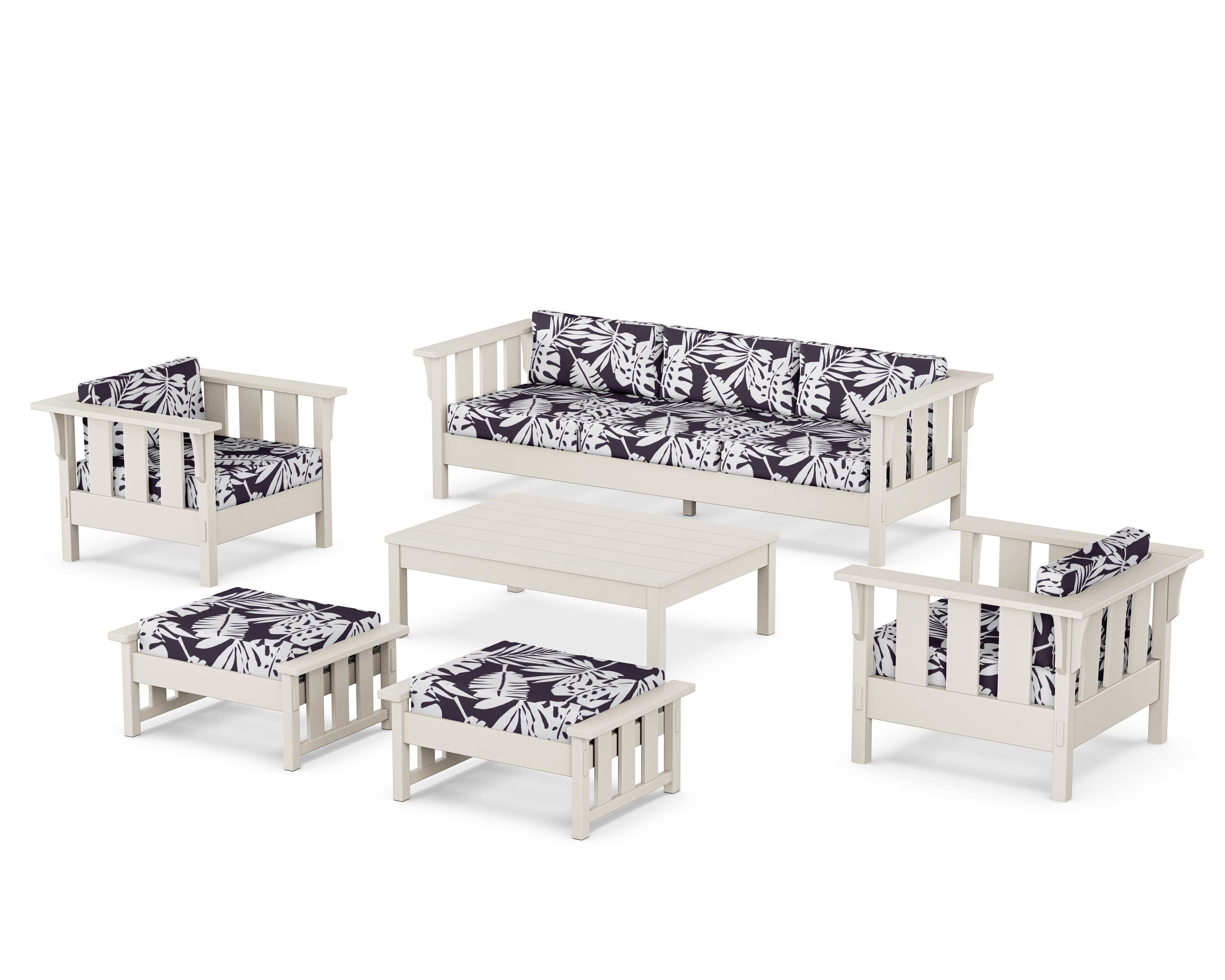 Martha Stewart by POLYWOOD® Acadia 6-Piece Lounge Sofa Set in Sand / Leaf Navy