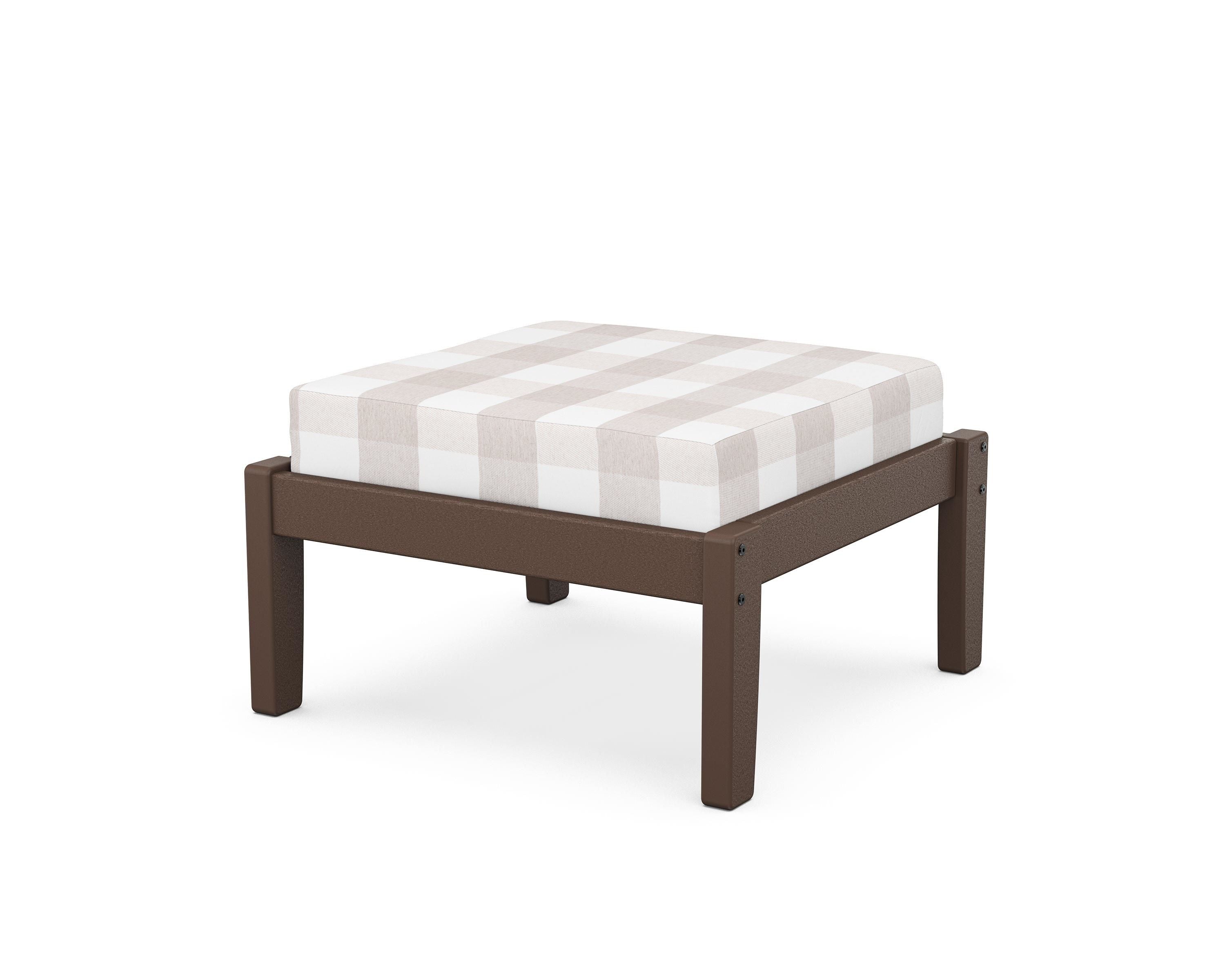 Unbranded Deep Seating Ottoman in Mahogany / Buffalo Plaid Dune Burlap