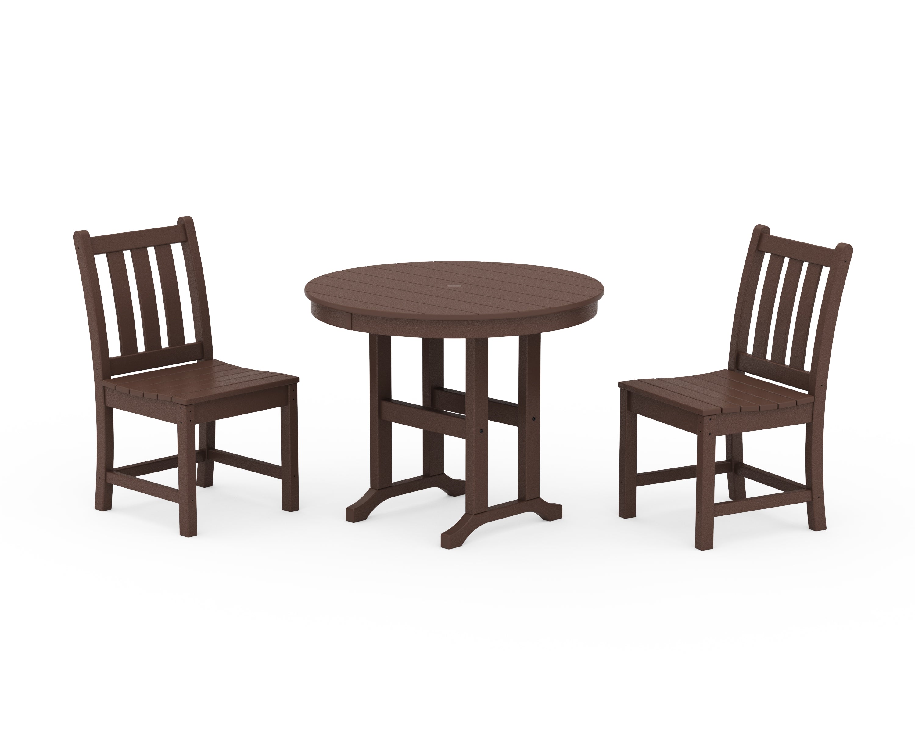 POLYWOOD® Traditional Garden Side Chair 3-Piece Round Dining Set in Mahogany