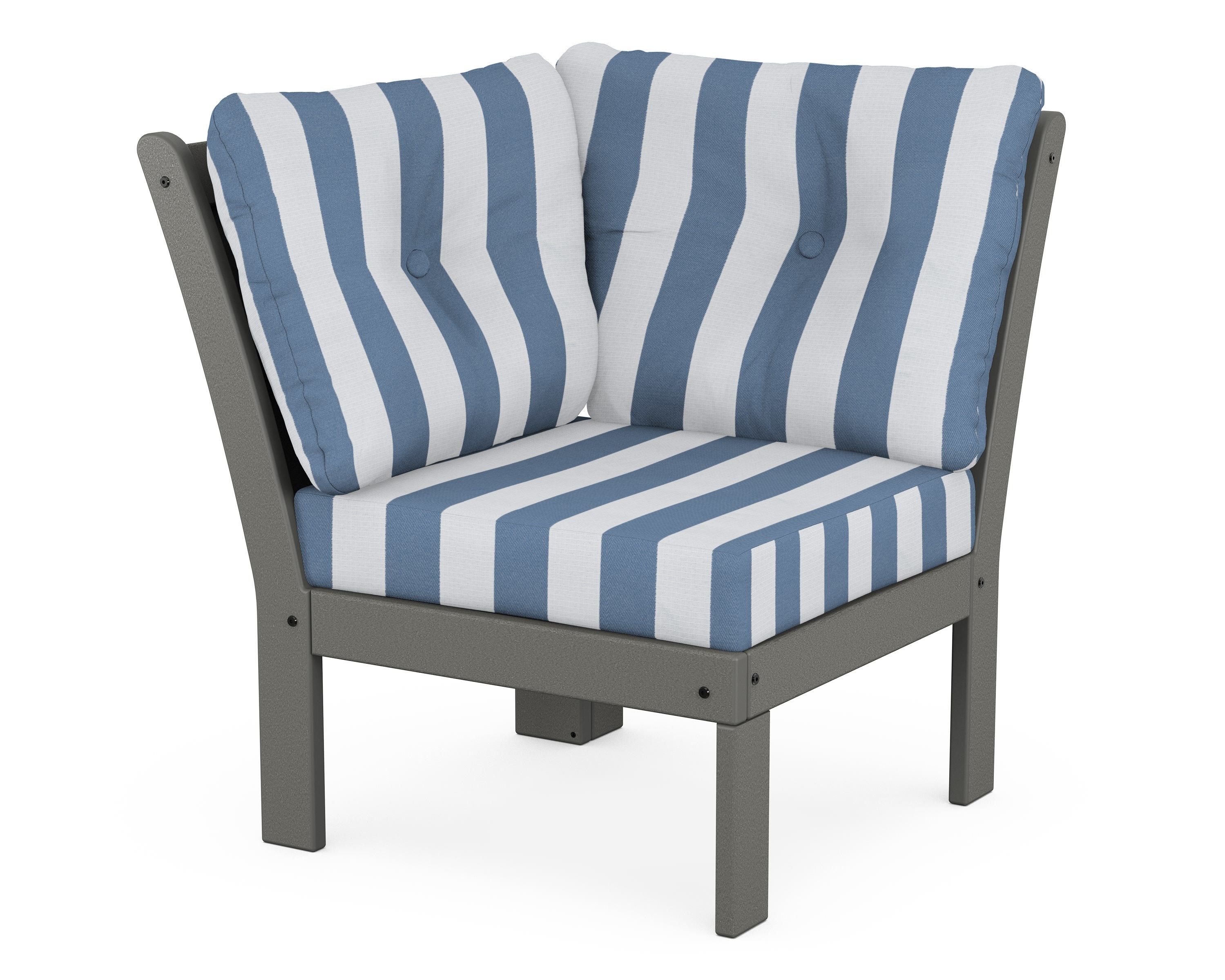 POLYWOOD® Vineyard Modular Corner Chair in Slate Grey / Cabana Stripe Sky Blue