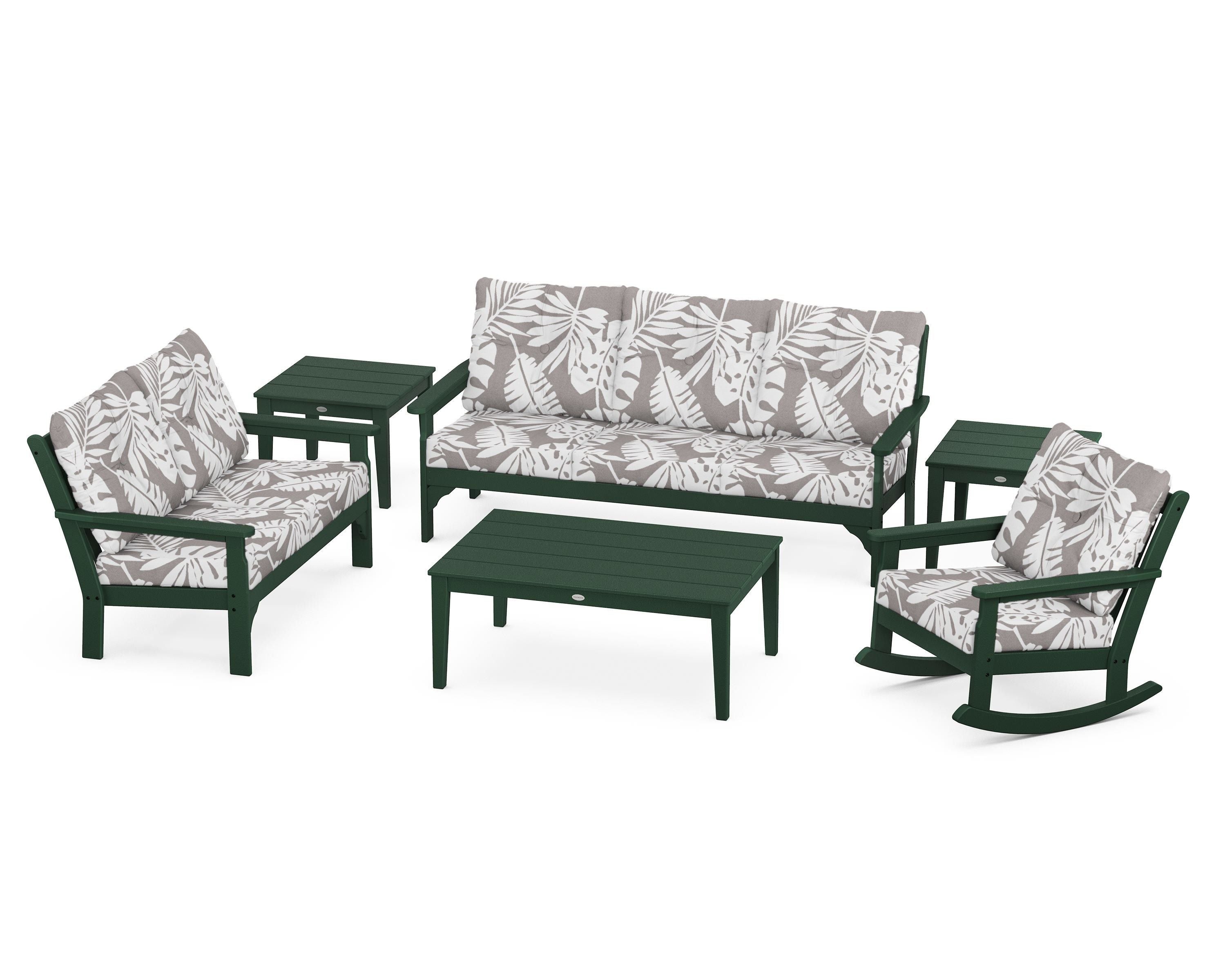 POLYWOOD® Vineyard 6-Piece Deep Seating Set in Green / Leaf Grey Mist