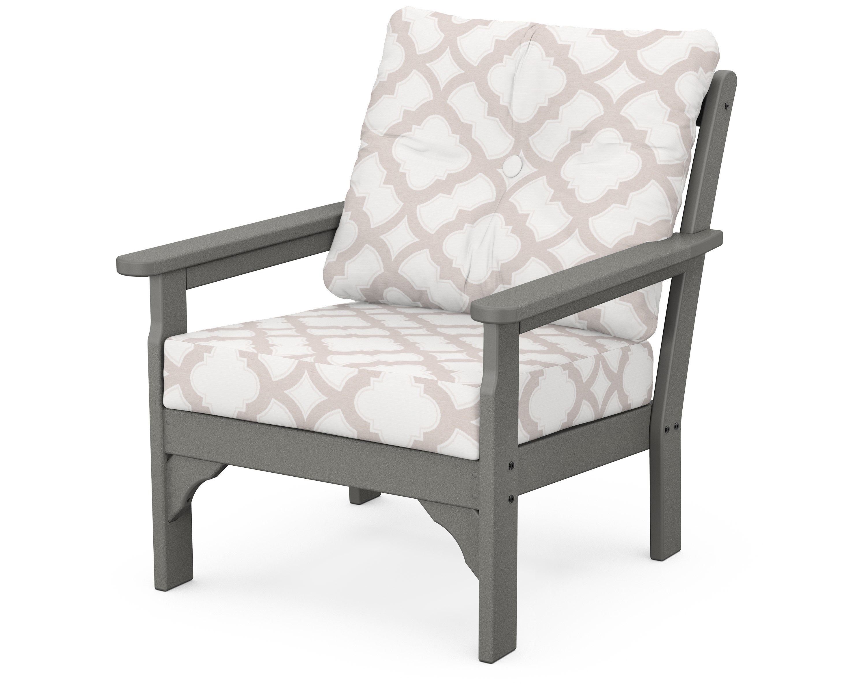 POLYWOOD® Vineyard Deep Seating Chair in Slate Grey / Trellis Dune Burlap