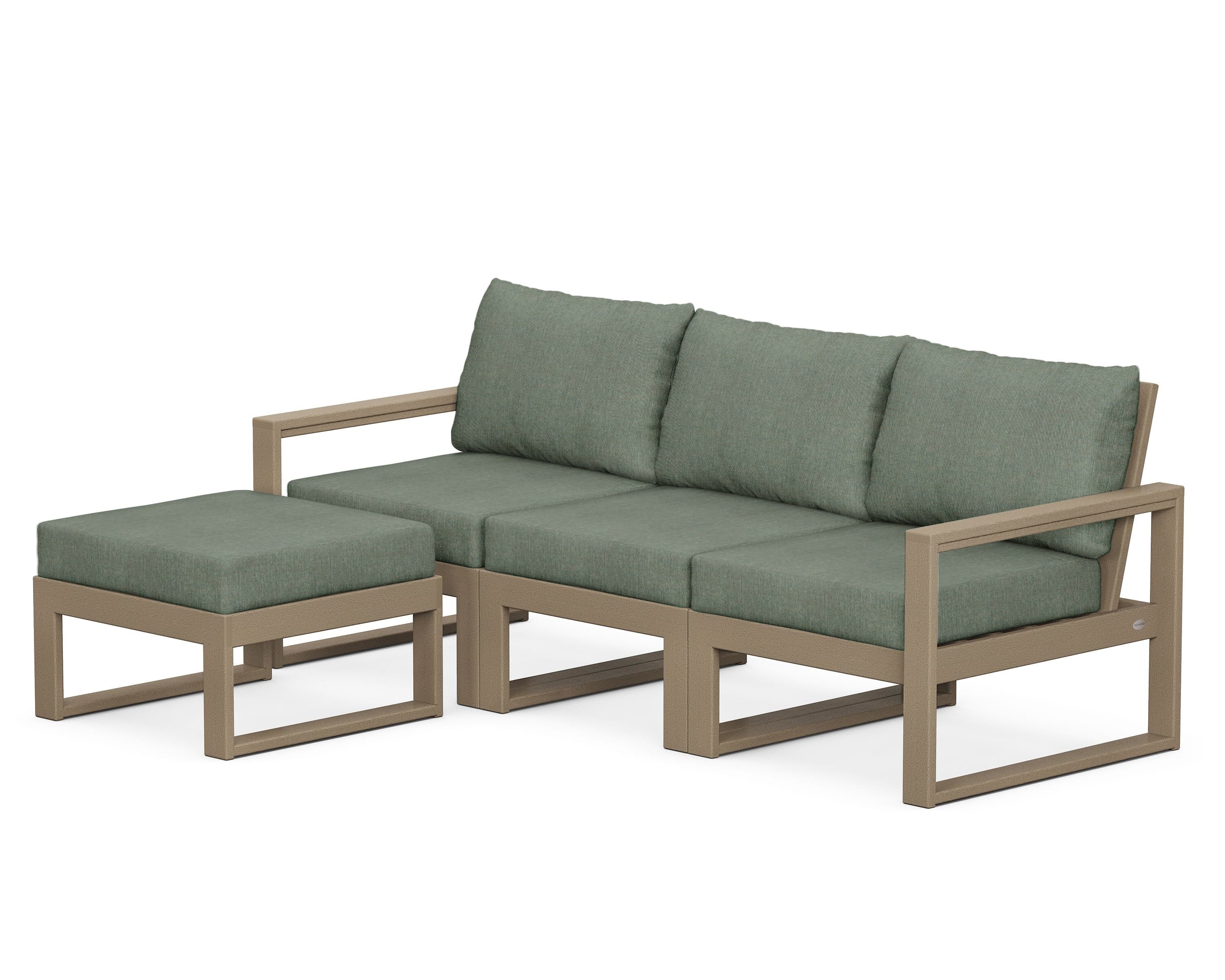 POLYWOOD® EDGE 4-Piece Modular Deep Seating Set with Ottoman in Vintage Sahara / Cast Sage