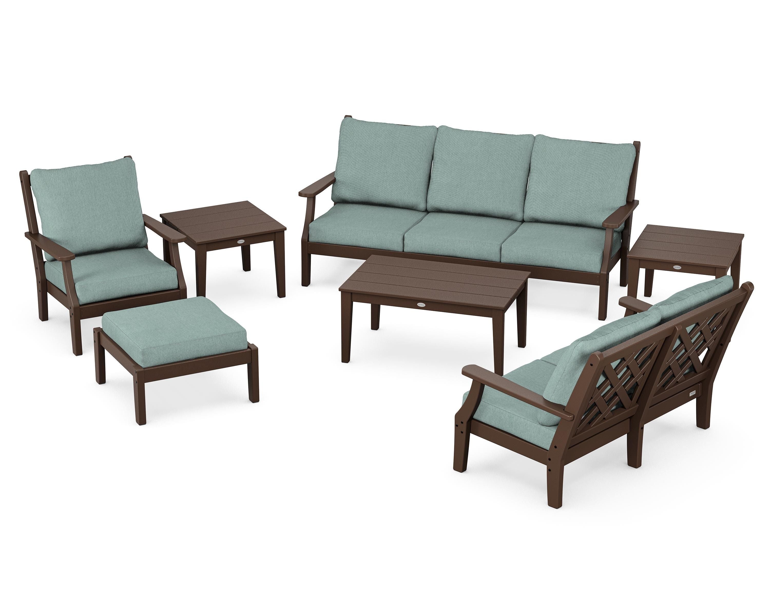 Country Living Wovendale 7-Piece Deep Seating Set in Mahogany / Glacier Spa