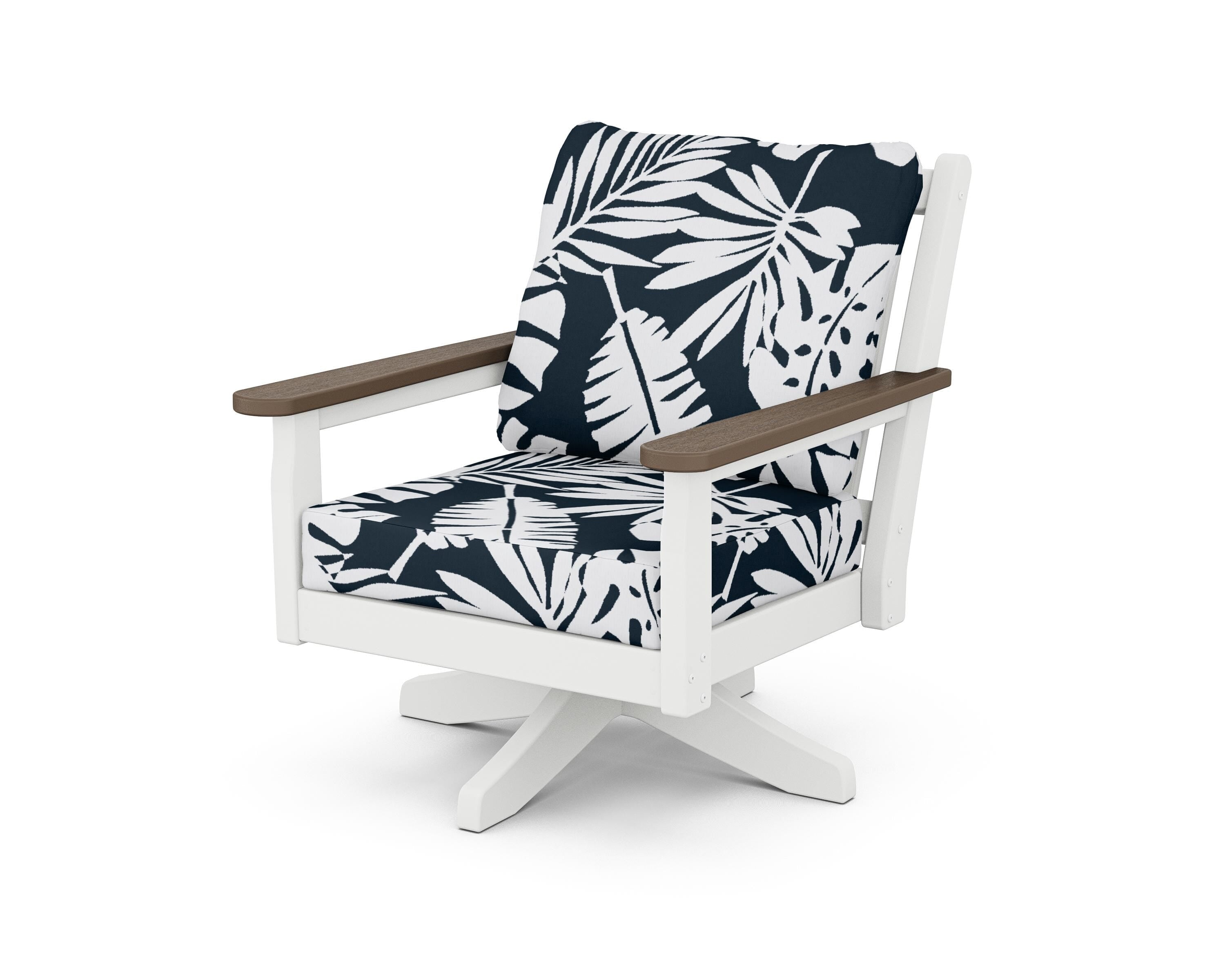 POLYWOOD® Chippendale Deep Seating Swivel Chair in White / Kona / Leaf Marine Indigo