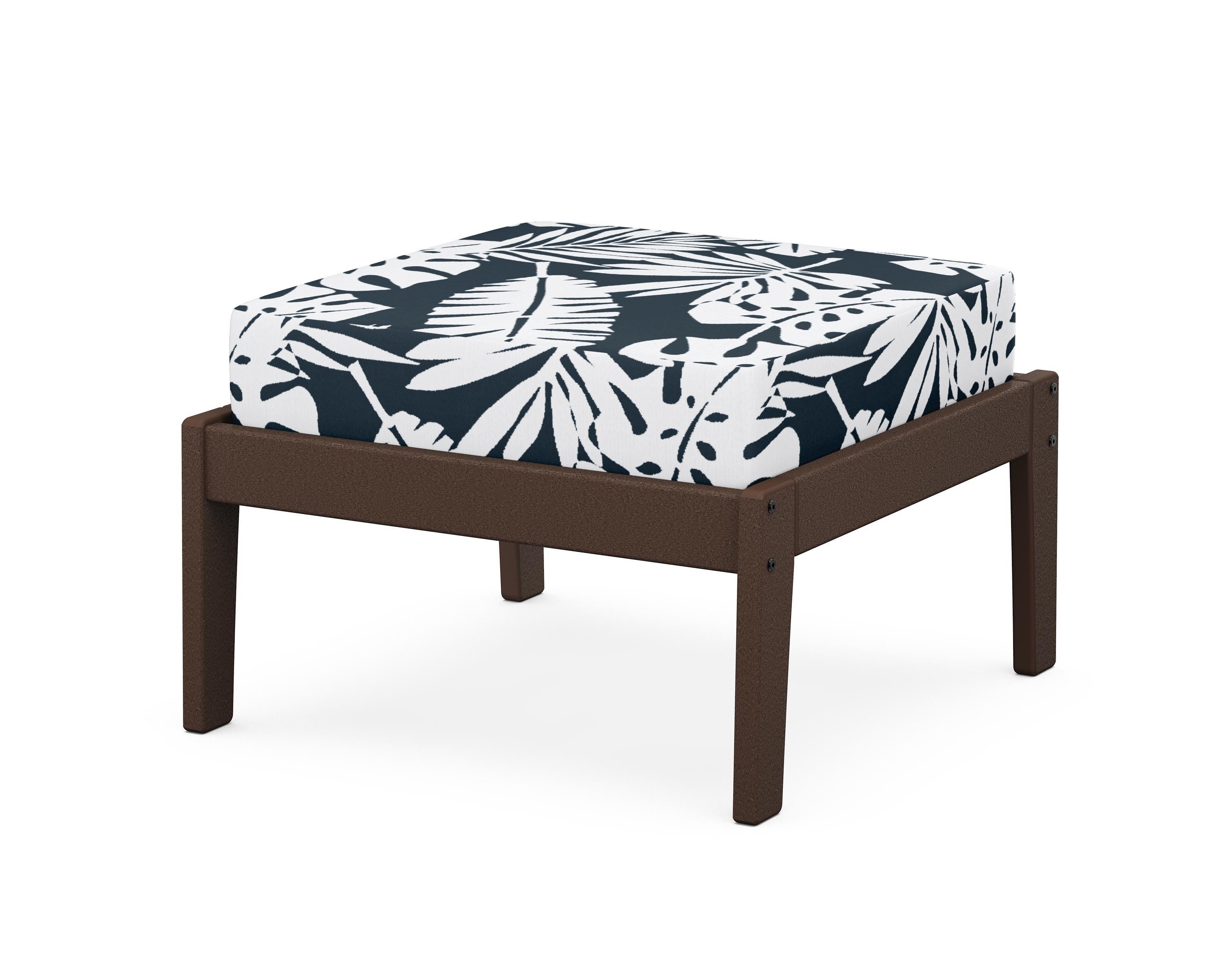 Unbranded Deep Seating Ottoman in Mahogany / Leaf Marine Indigo