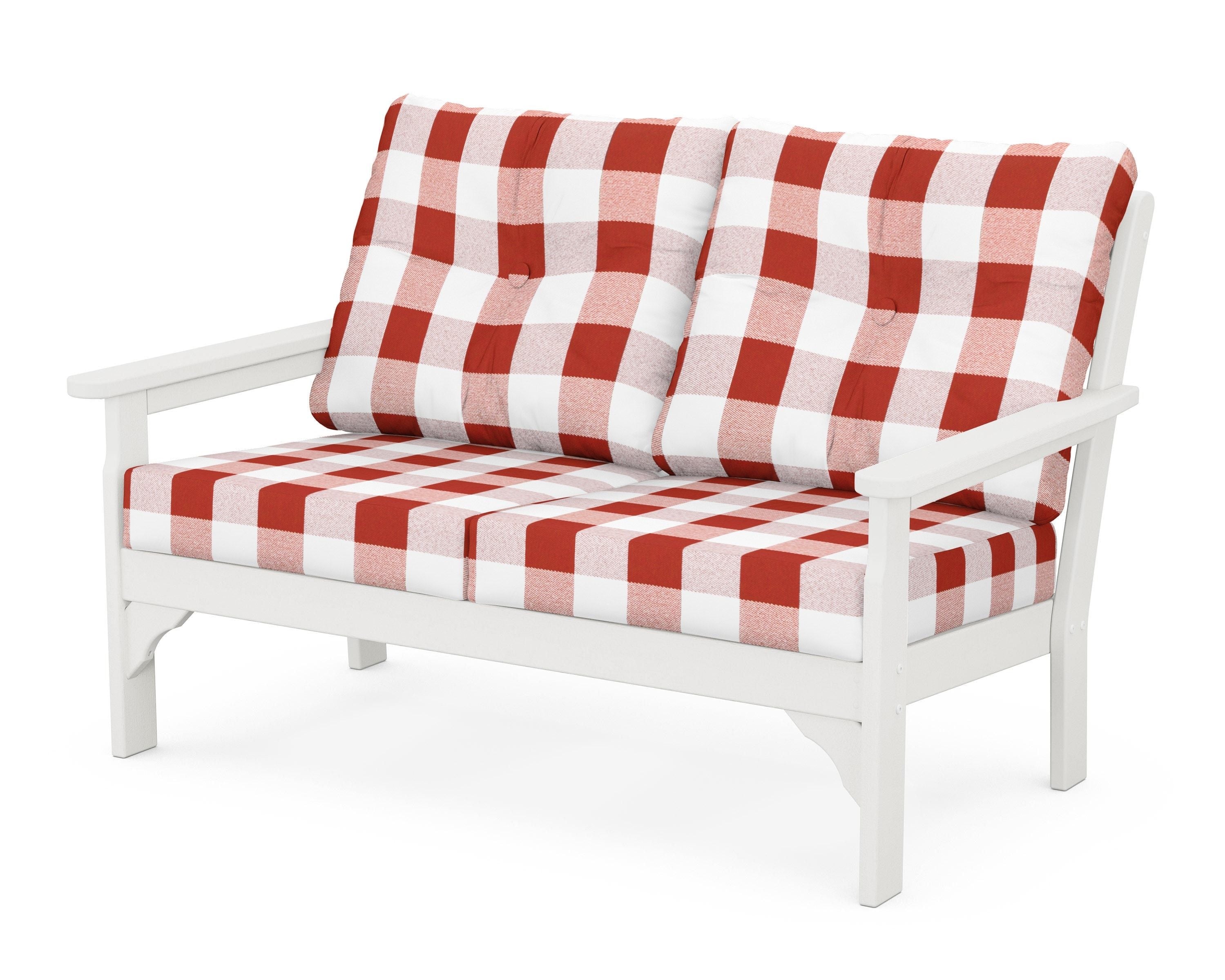 POLYWOOD® Vineyard Deep Seating Loveseat in Vintage White / Buffalo Plaid Crimson