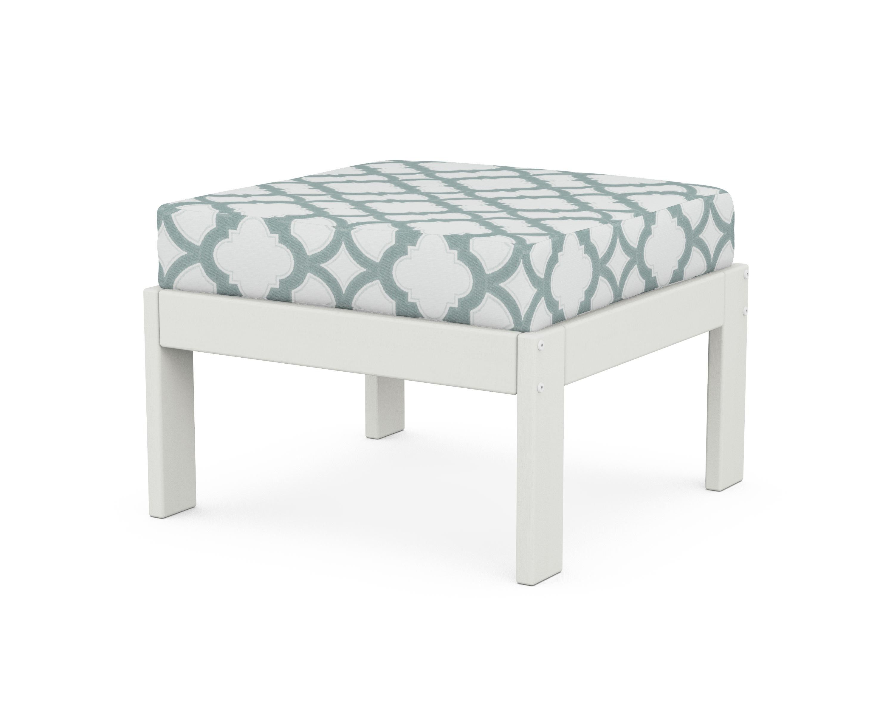 POLYWOOD® Vineyard Modular Ottoman in Vintage White / Trellis Glacier Spa