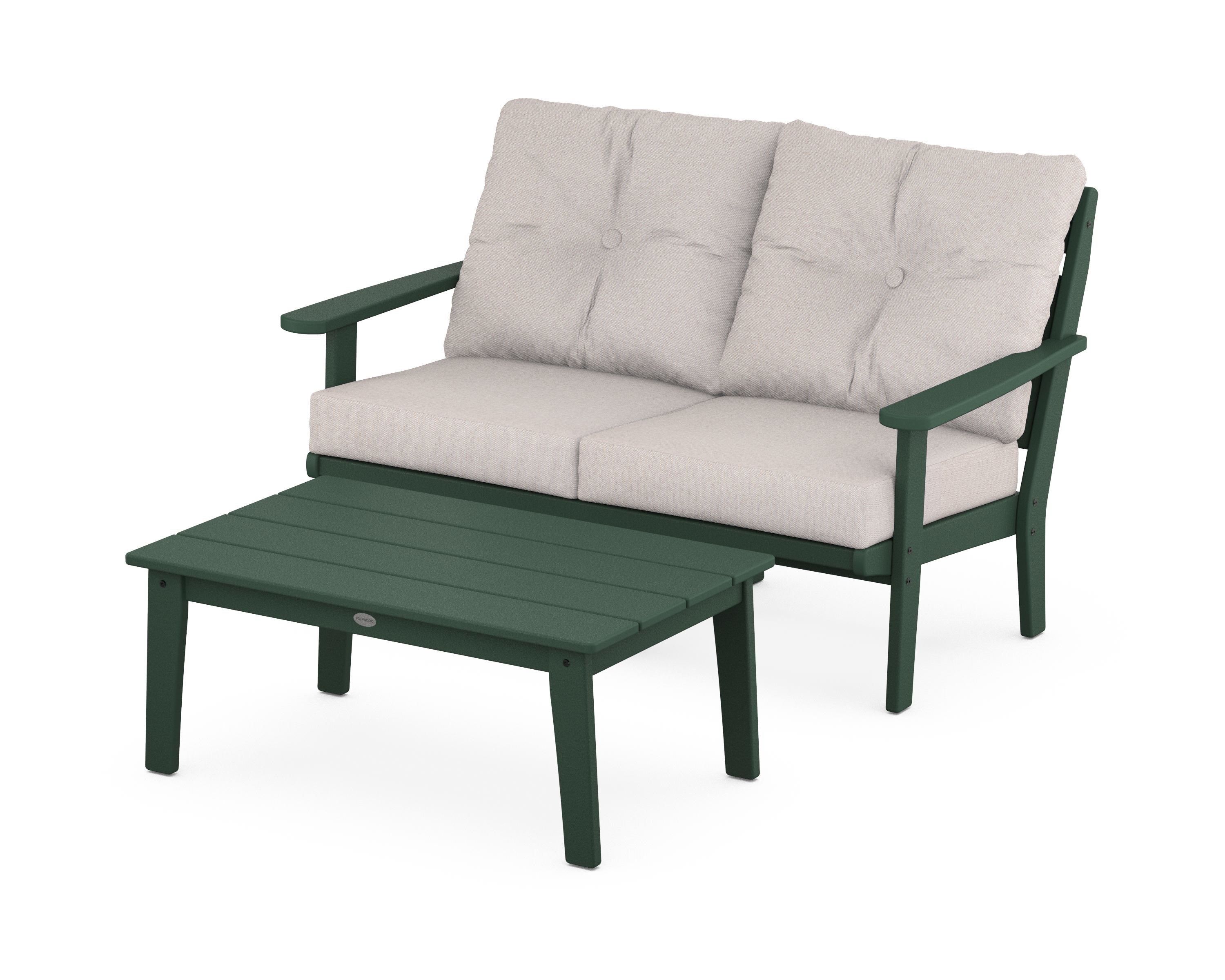 POLYWOOD® Lakeside 2-Piece Lounge Loveseat Set in Green / Dune Burlap