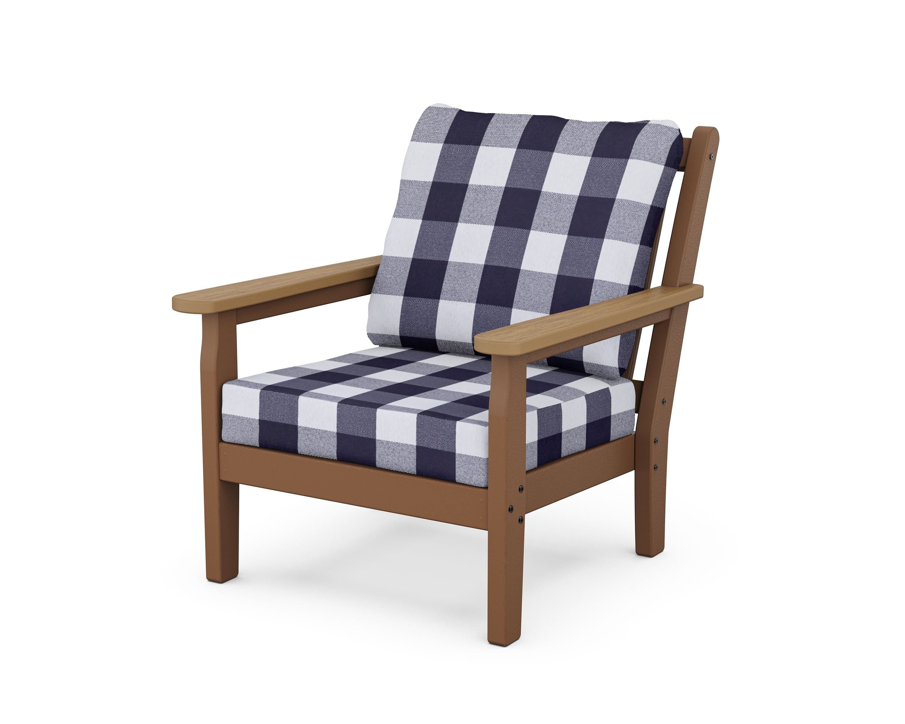 POLYWOOD® Chippendale Deep Seating Chair in Teak / Natural / Buffalo Plaid Navy