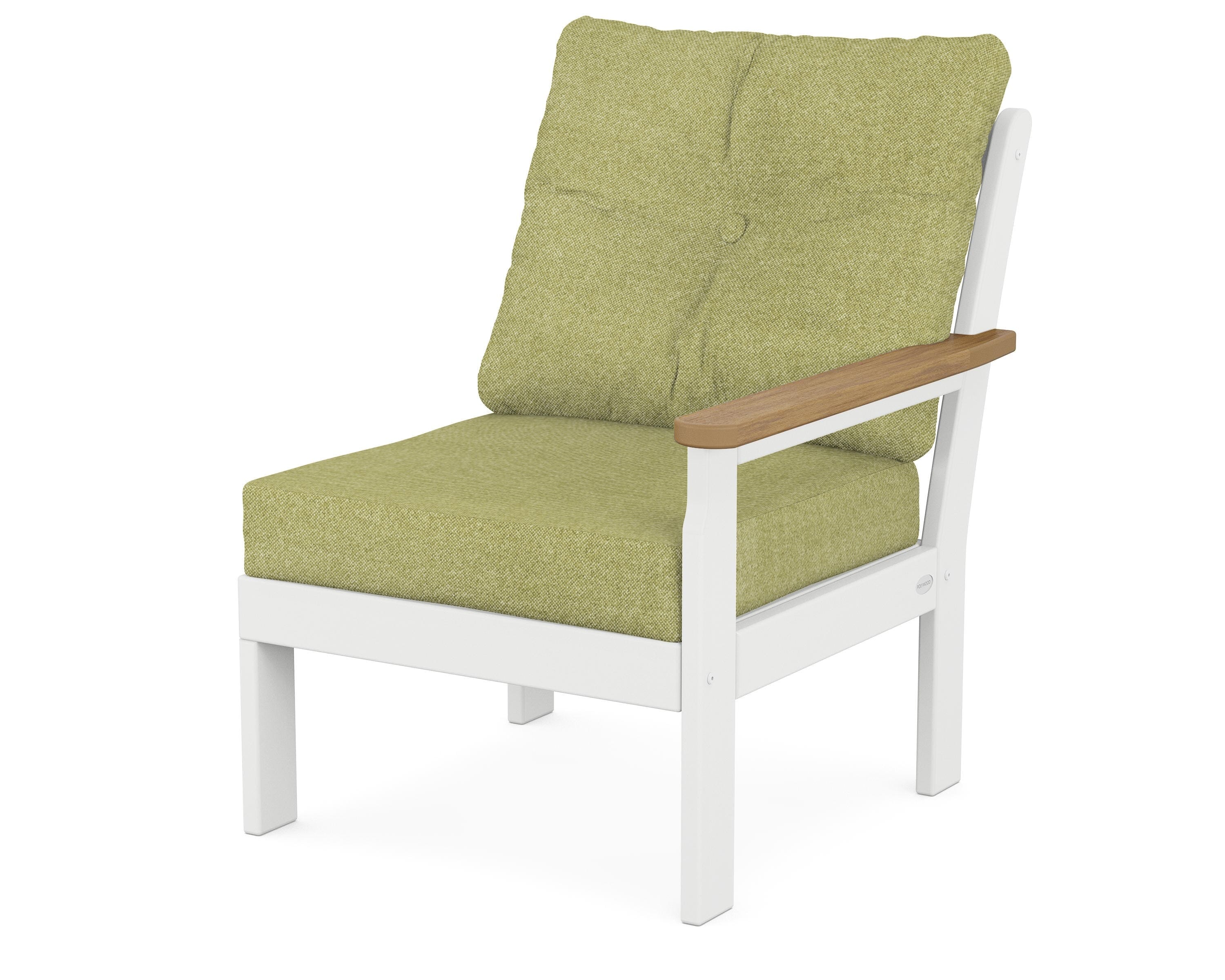 POLYWOOD® Vineyard Modular Right Arm Chair in White / Natural / Chartreuse Boucle