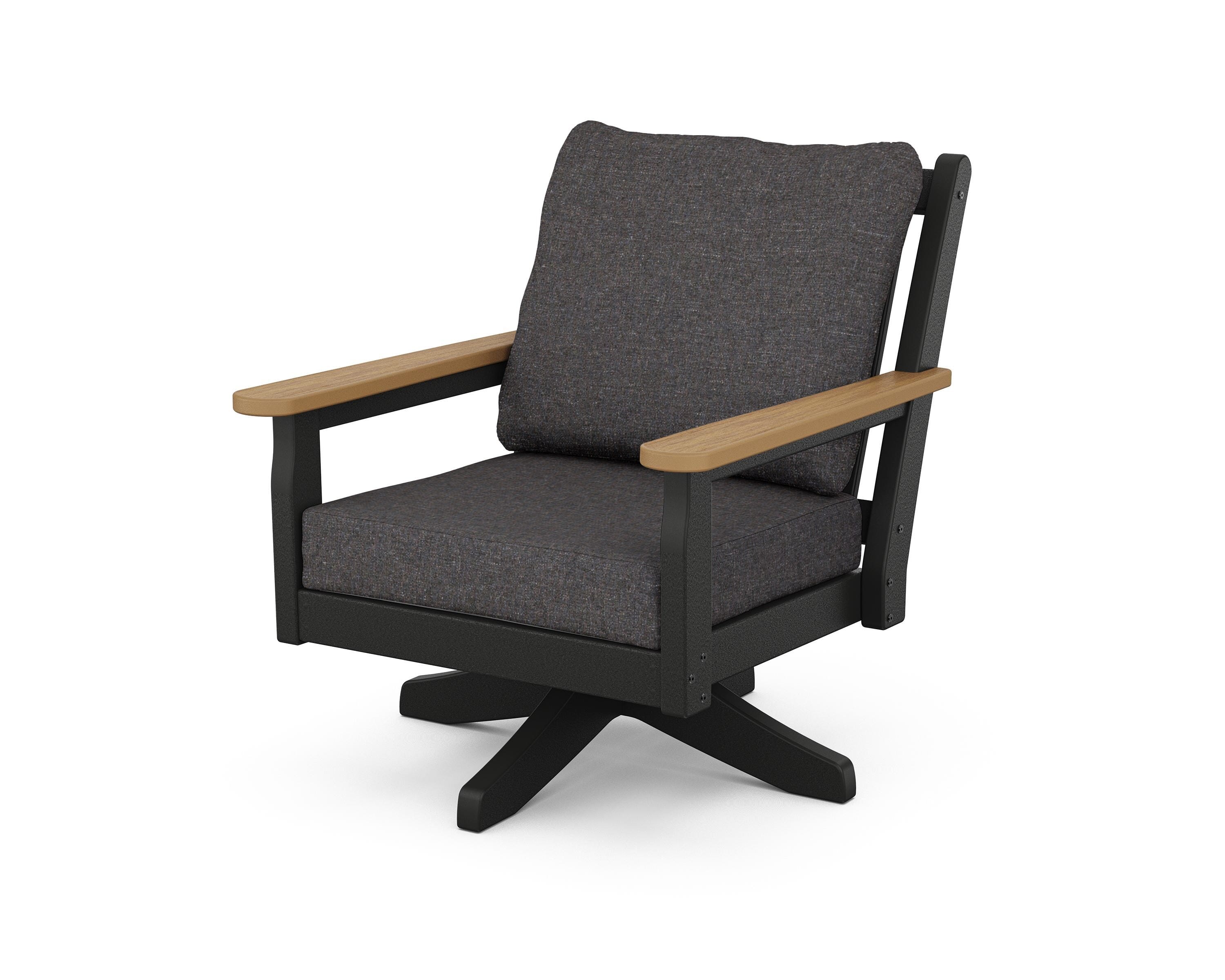 POLYWOOD® Chippendale Deep Seating Swivel Chair in Black / Natural / Ash Charcoal