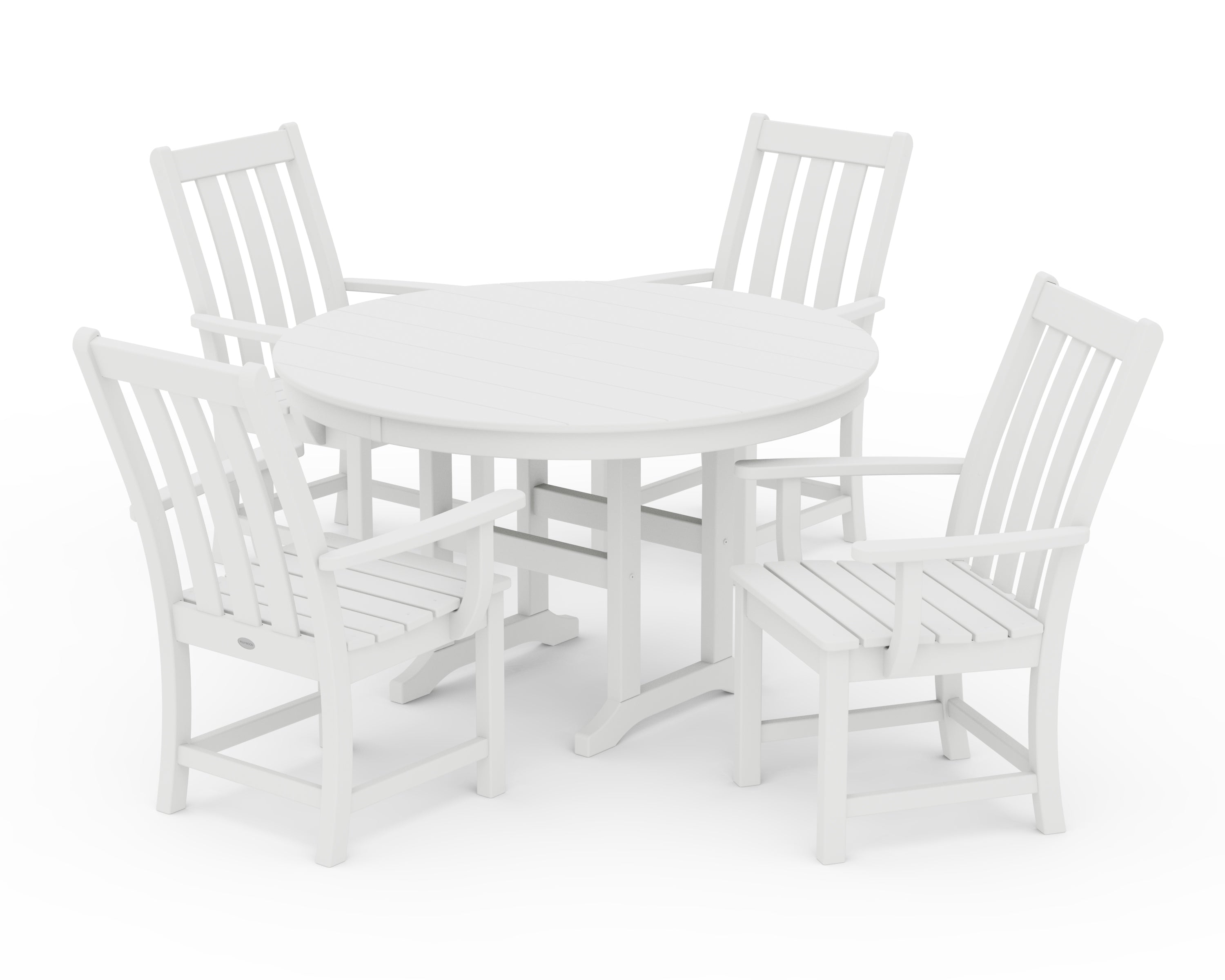 POLYWOOD® Vineyard 5-Piece Round Farmhouse Dining Set in White