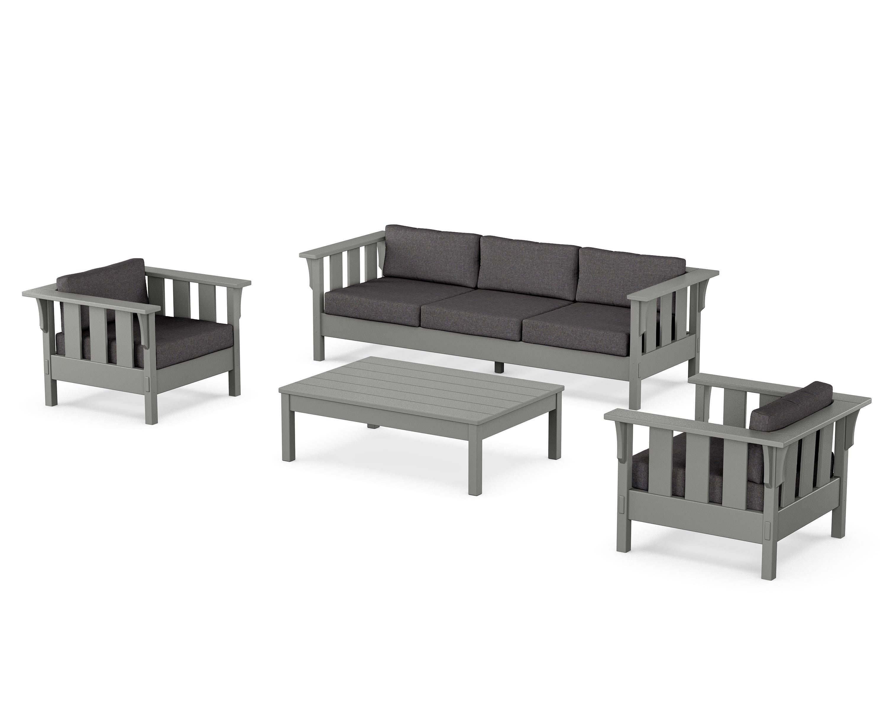 Martha Stewart by POLYWOOD® Acadia 4-Piece Deep Seating Set with Sofa in Slate Grey / Ash Charcoal