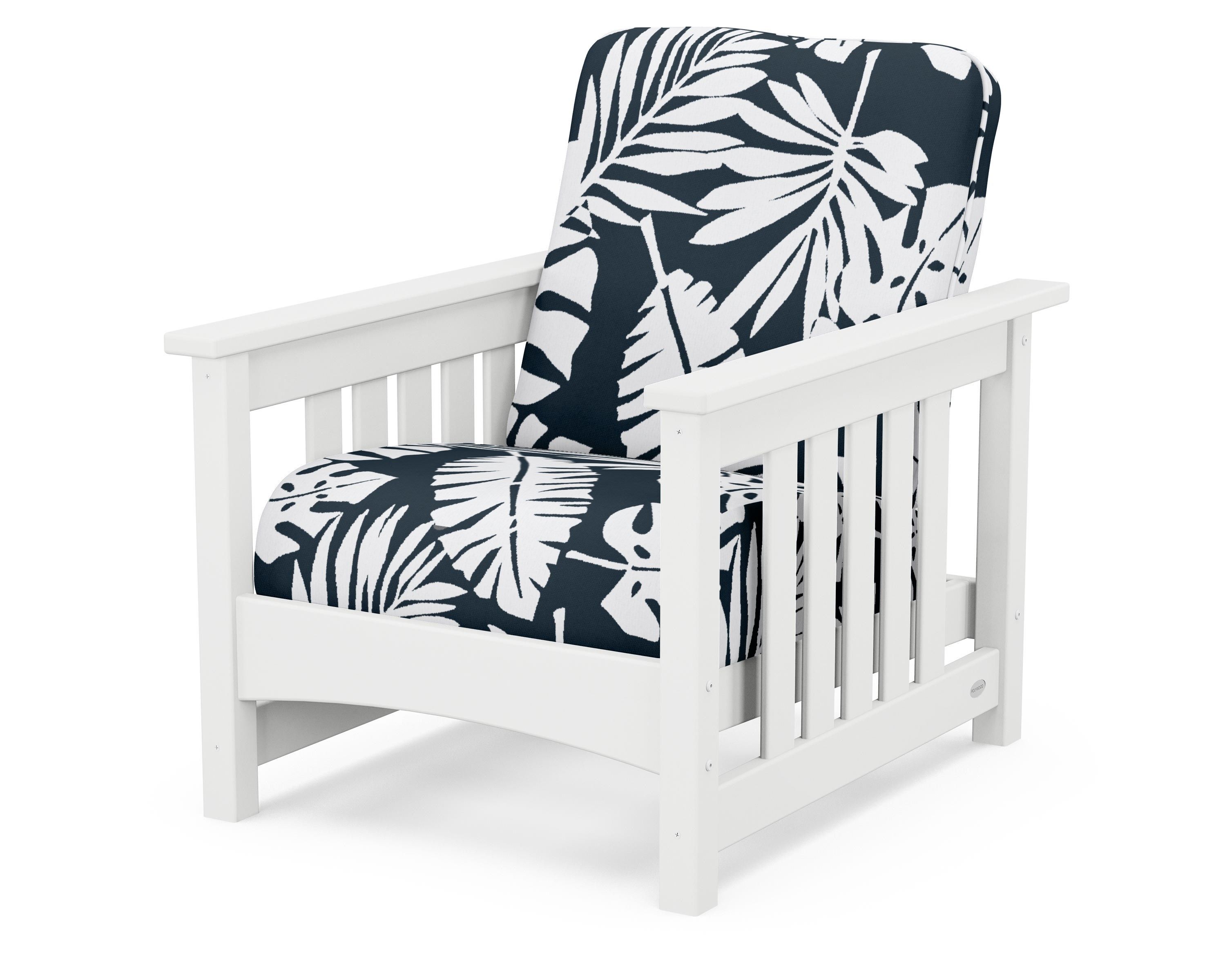 POLYWOOD® Club Mission Chair in White / Leaf Marine Indigo