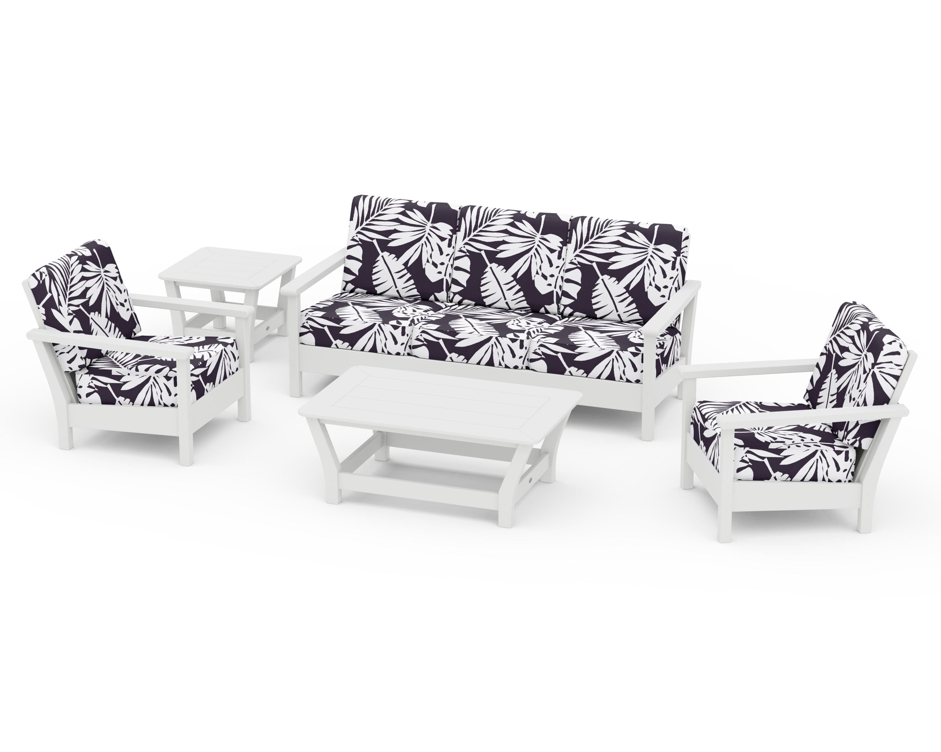 POLYWOOD® Harbour 5-Piece Deep Seating Set in White / Leaf Navy