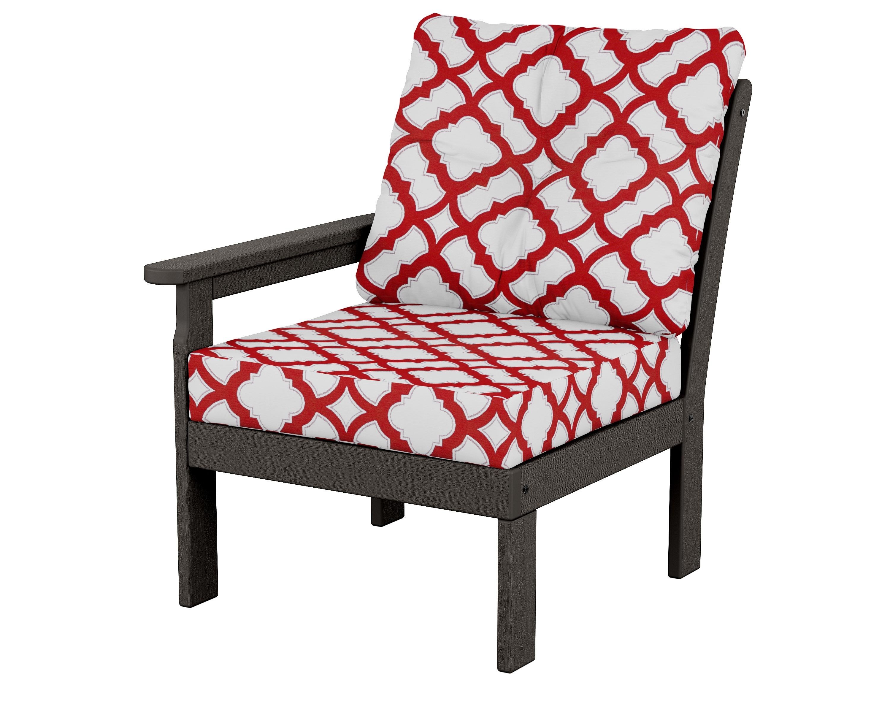 POLYWOOD® Vineyard Modular Left Arm Chair in Vintage Coffee / Trellis Crimson