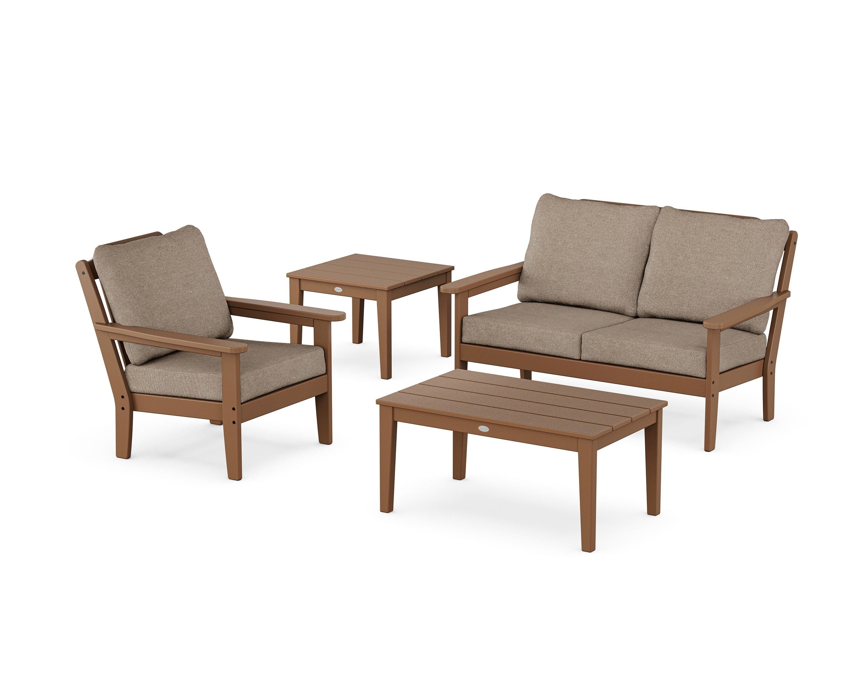 Country Living Wovendale 4-Piece Deep Seating Set in Teak / Spiced Burlap