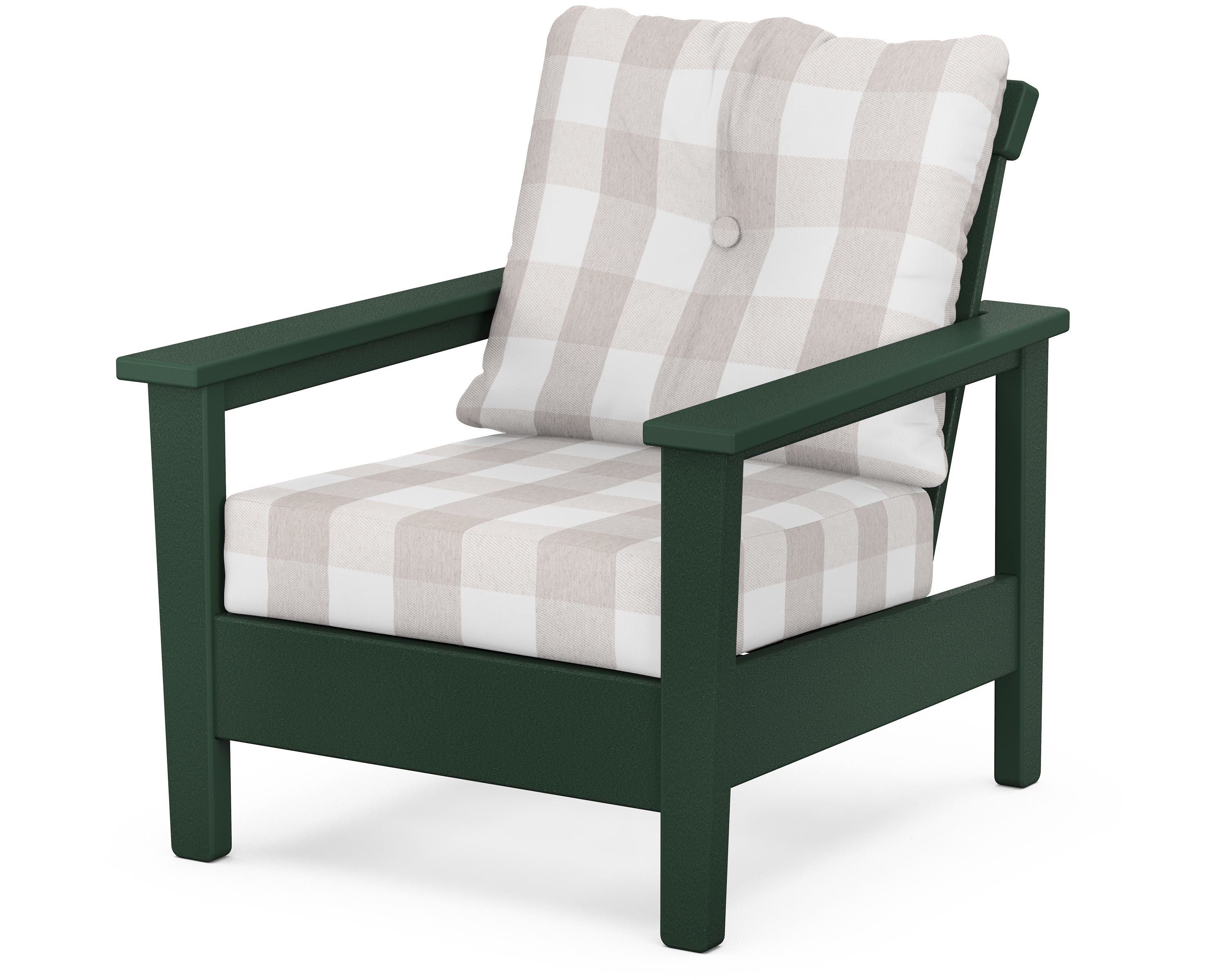 POLYWOOD® Prescott Deep Seating Chair in Green / Buffalo Plaid Dune Burlap
