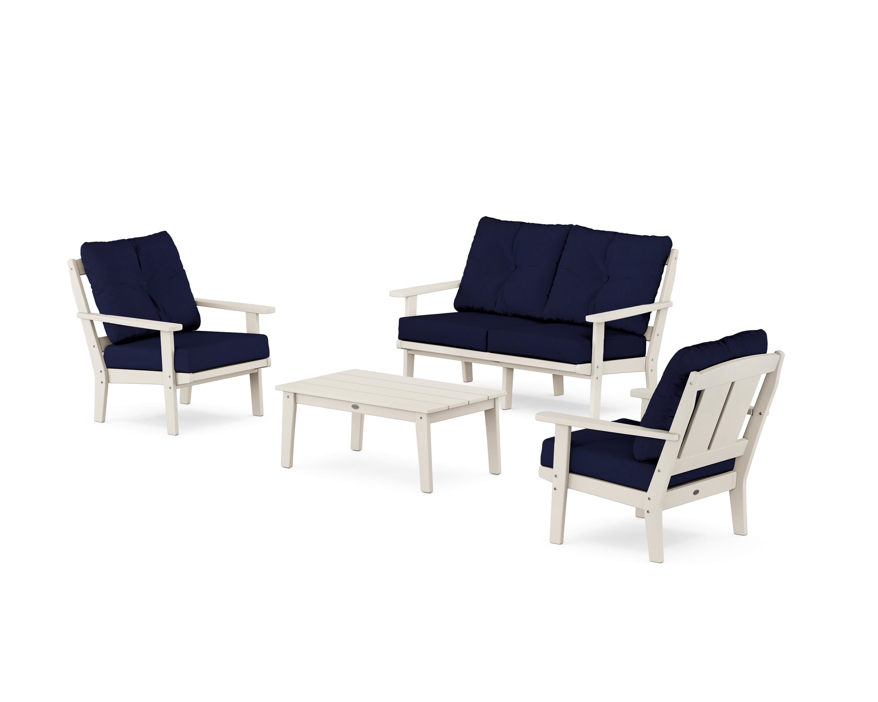 POLYWOOD® Mission 4-Piece Deep Seating Set with Loveseat in Sand / Navy