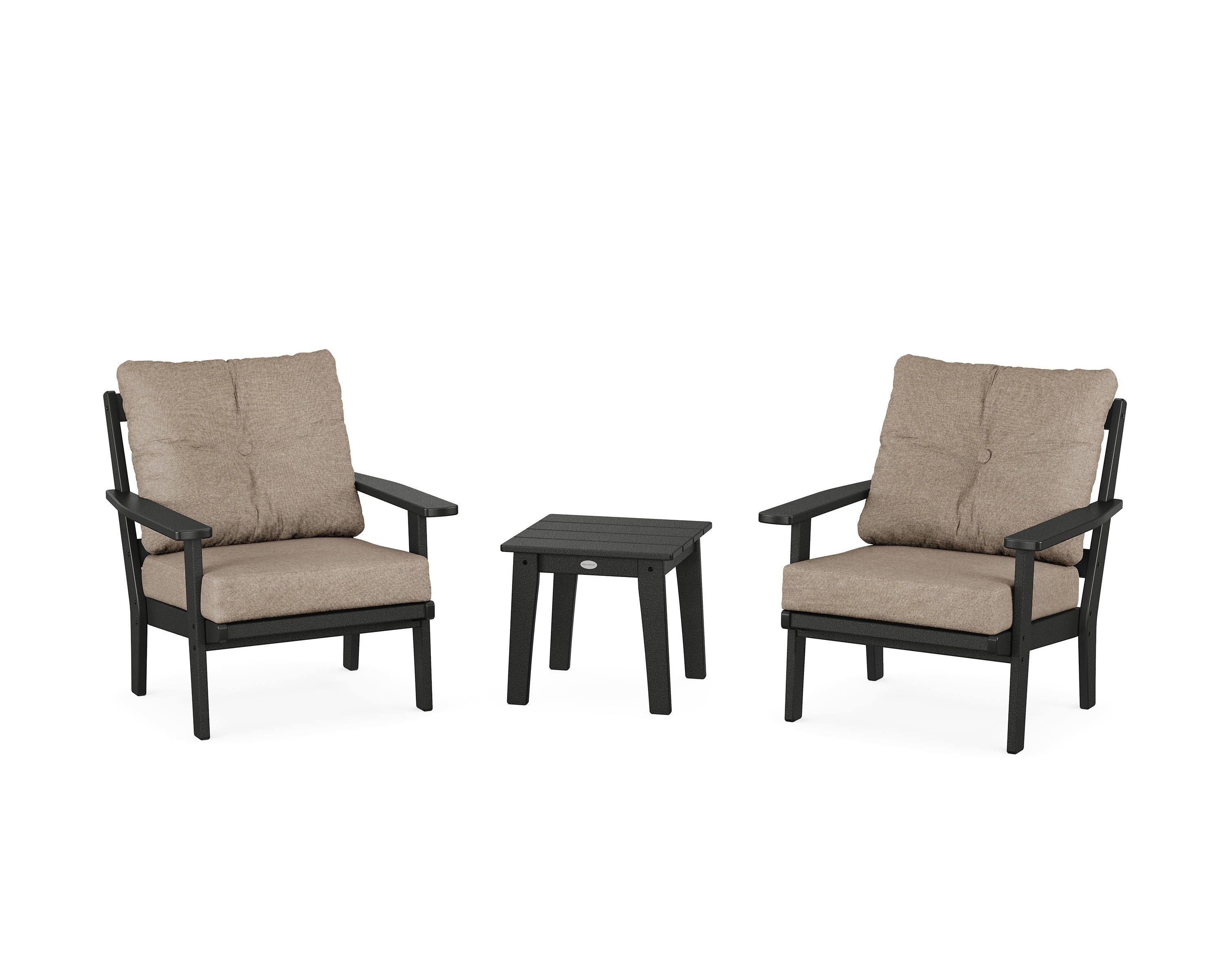 POLYWOOD® Oxford 3-Piece Deep Seating Set in Black / Spiced Burlap