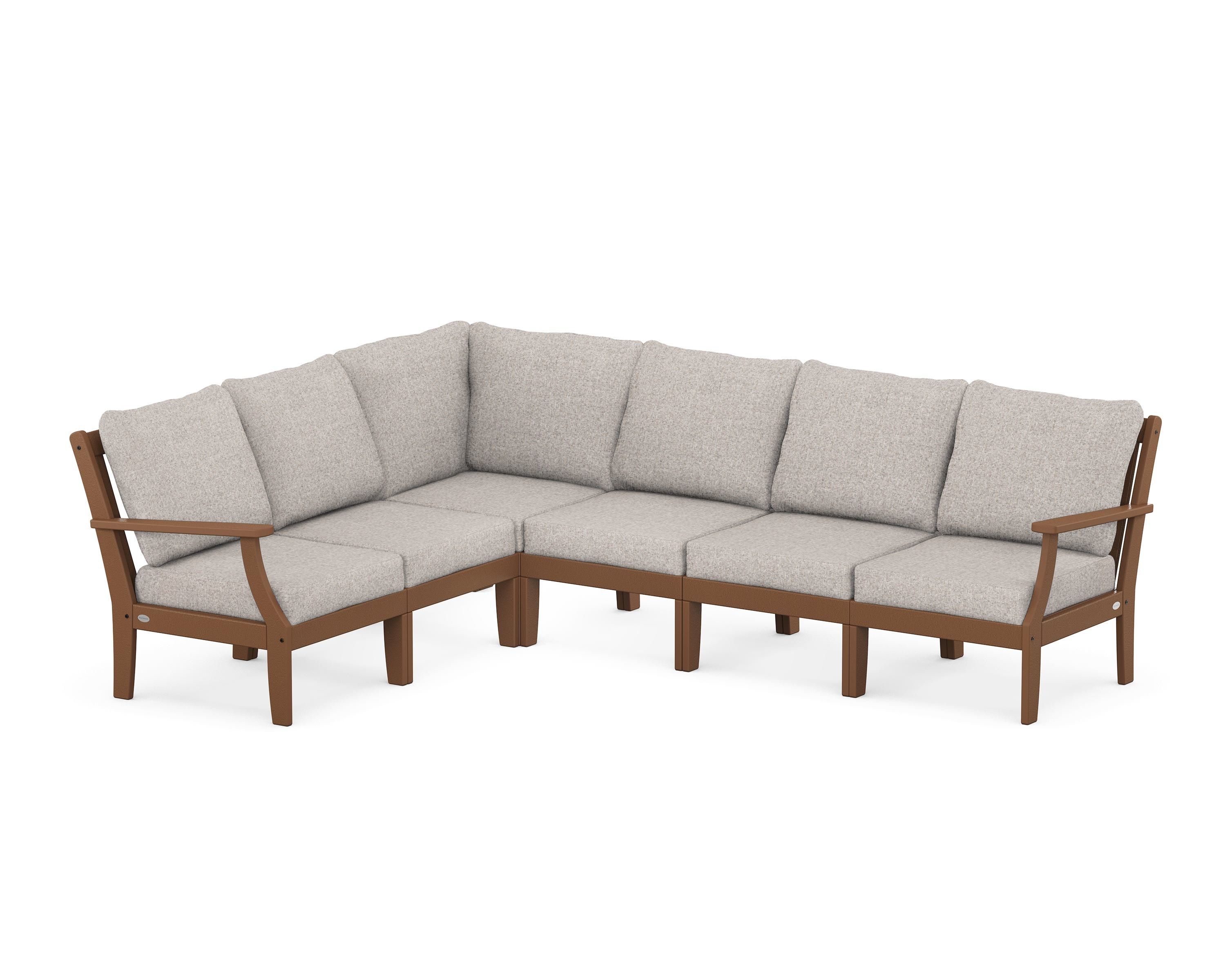 POLYWOOD® Braxton Modular 6-Piece Deep Seating Set in Teak / Weathered Tweed