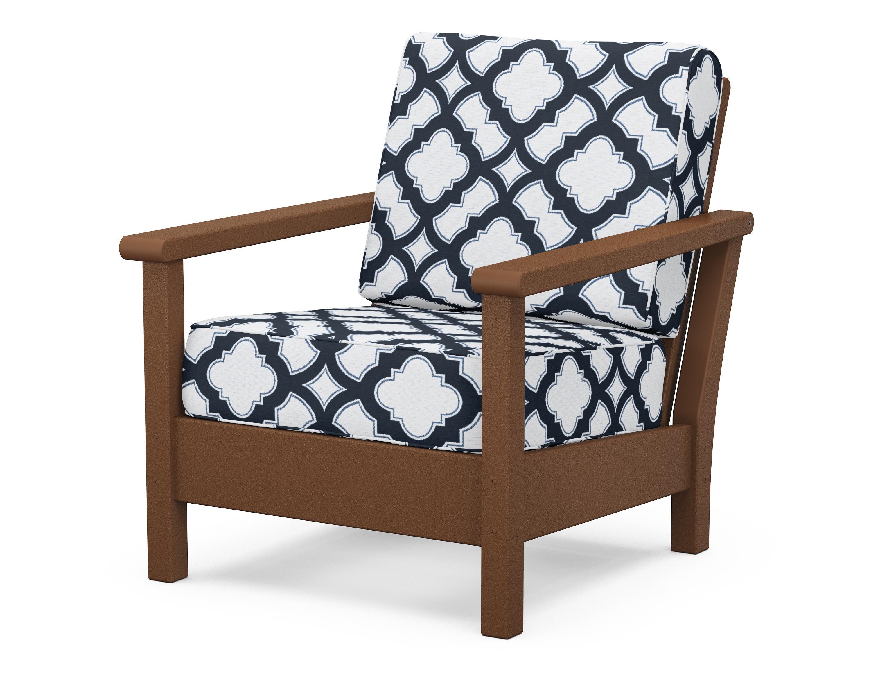POLYWOOD® Harbour Deep Seating Chair in Teak / Trellis Marine Indigo