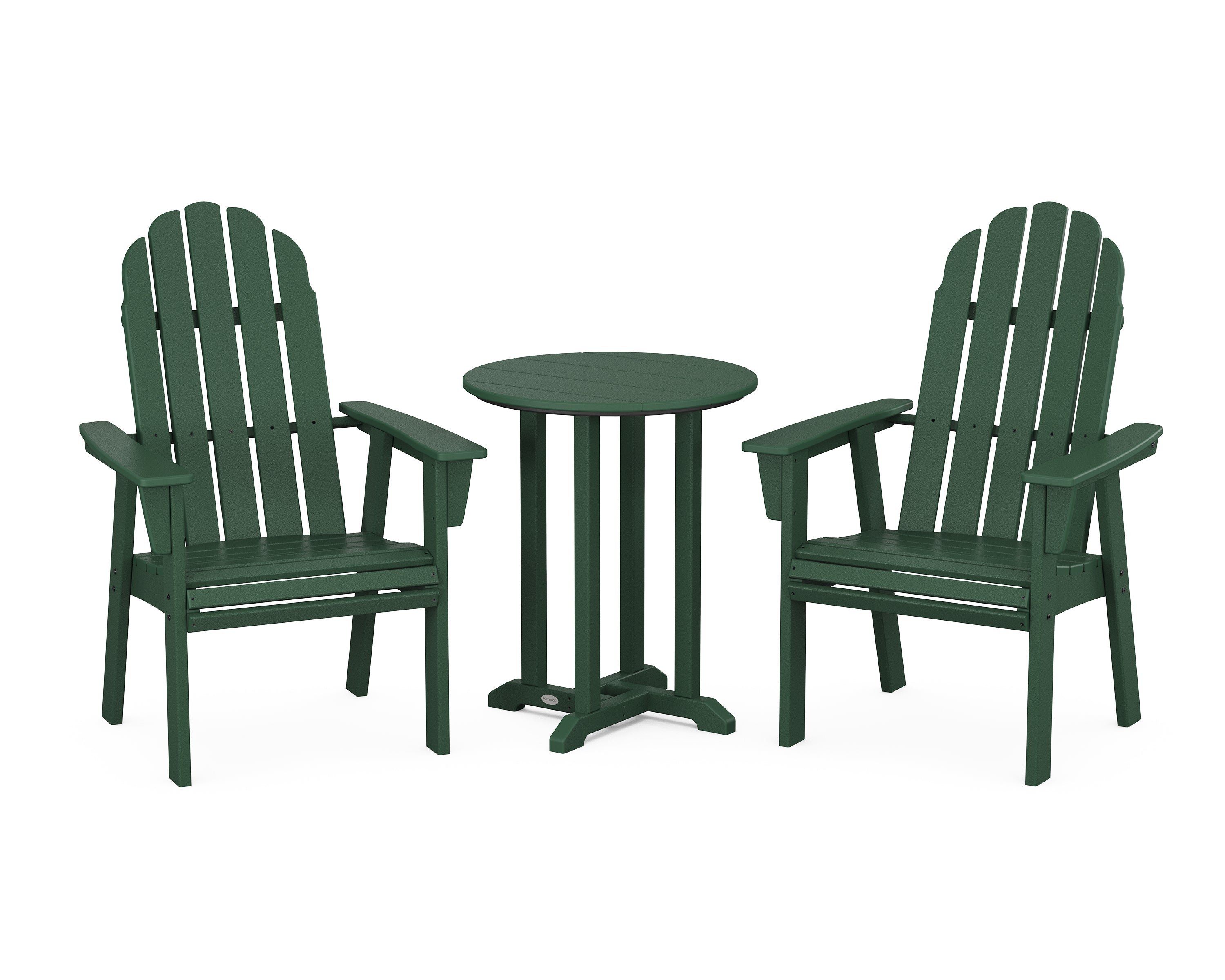 POLYWOOD® Vineyard Adirondack 3-Piece Round Bistro Dining Set in Green