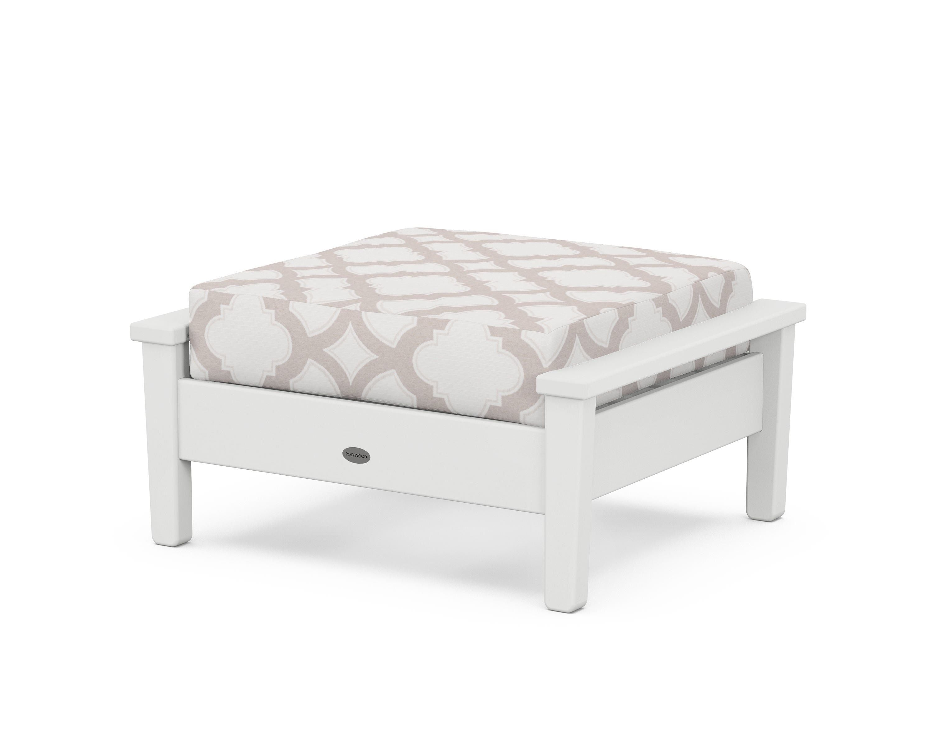POLYWOOD® Prescott Deep Seating Ottoman in White / Trellis Dune Burlap