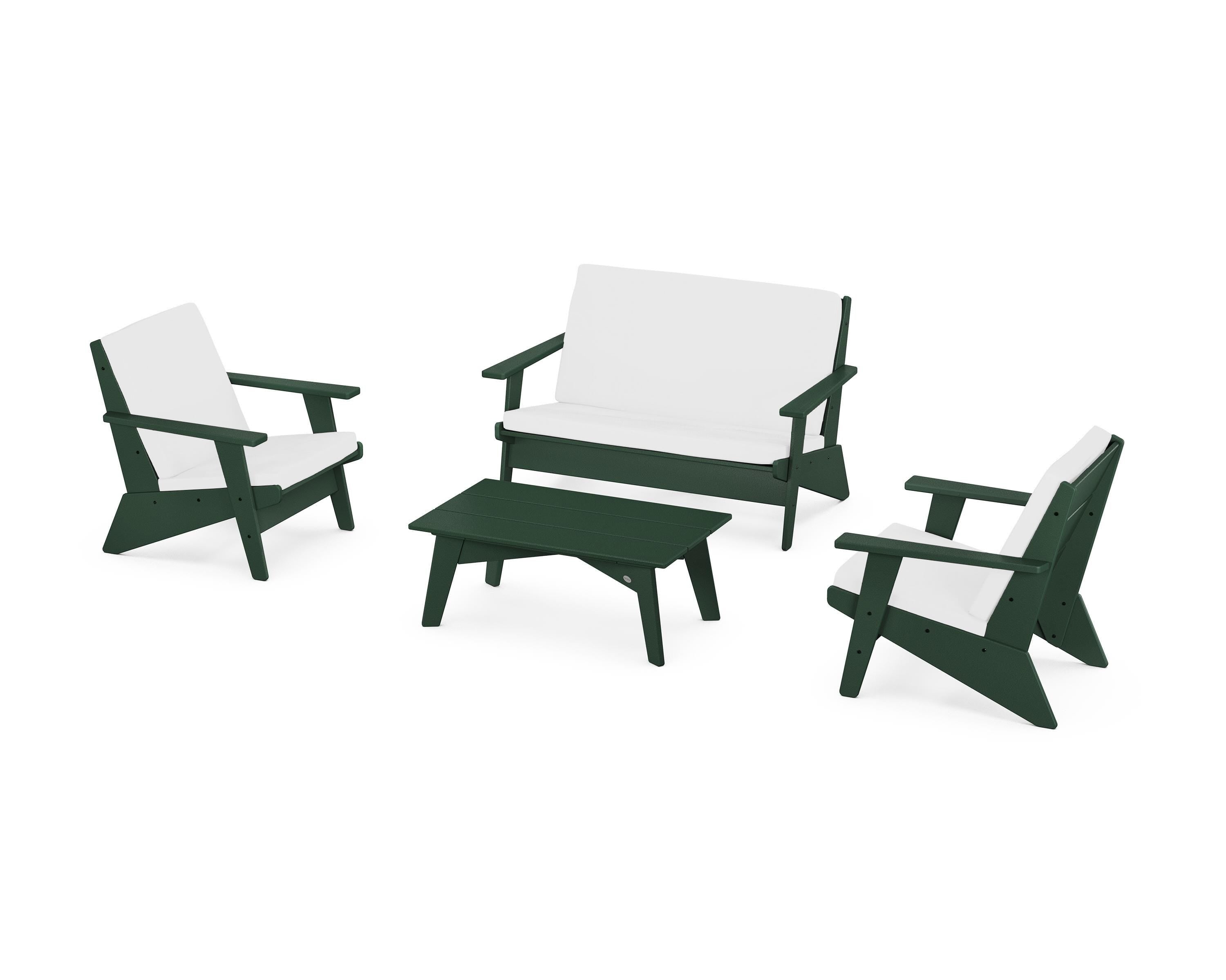 POLYWOOD® Riviera Modern Lounge 4-Piece Set in Green / Natural