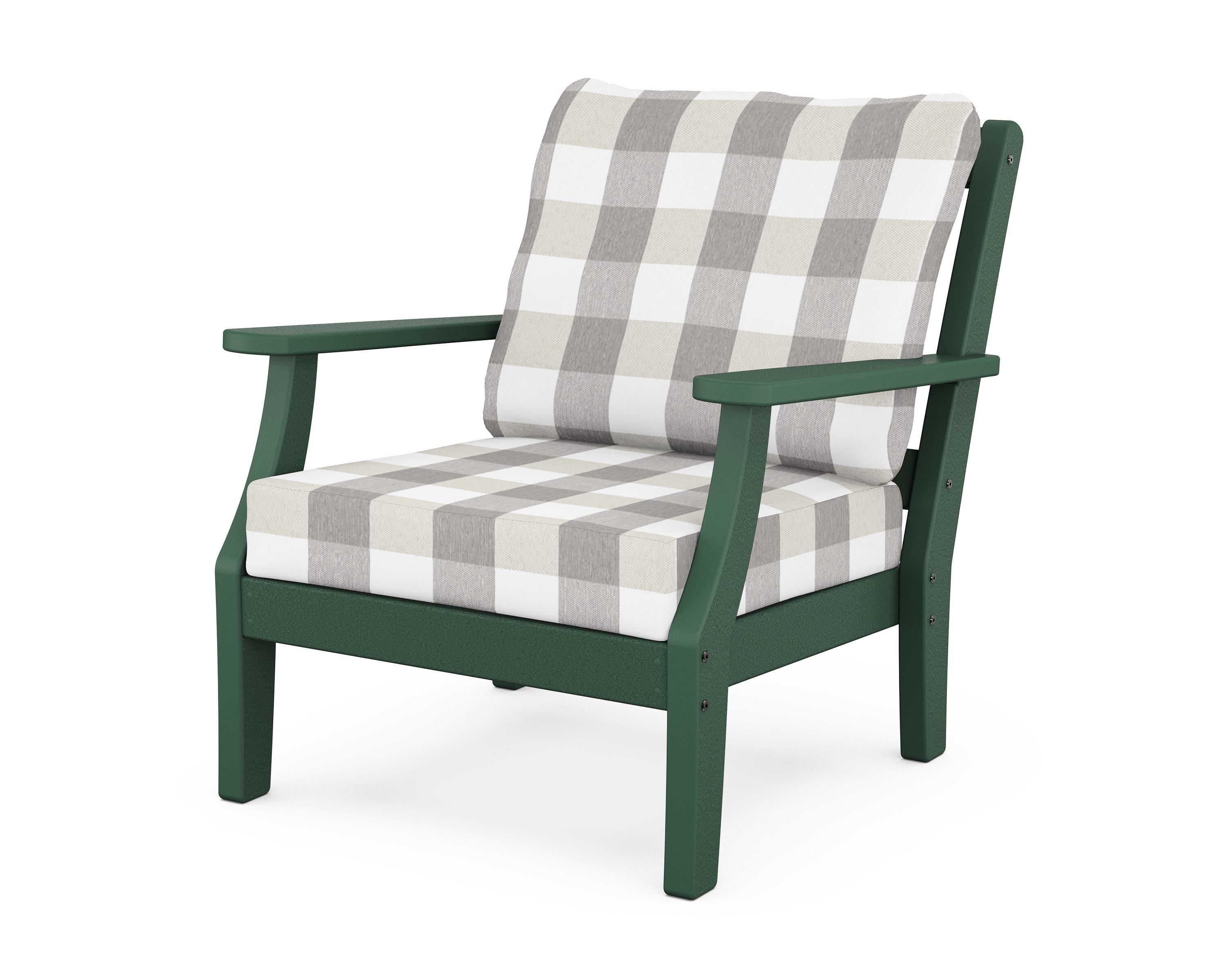 Martha Stewart by POLYWOOD® Chinoiserie Deep Seating Chair in Green / Buffalo Plaid Grey Mist