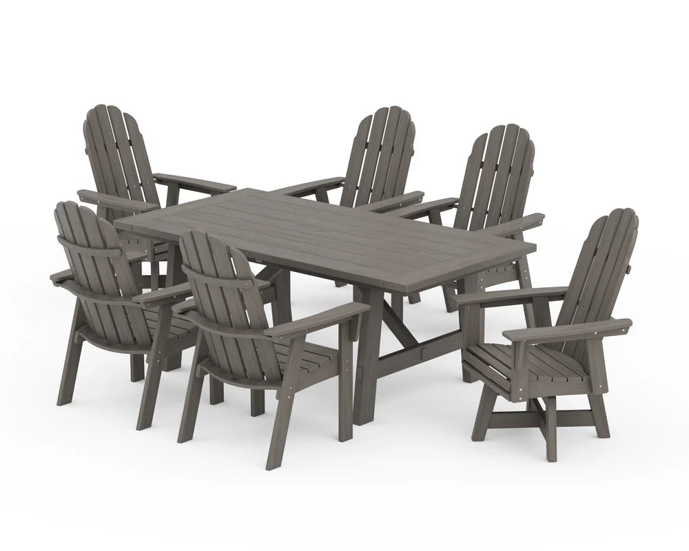 Vineyard Curveback Adirondack Swivel Chair 7-Piece Rustic Farmhouse Dining Set