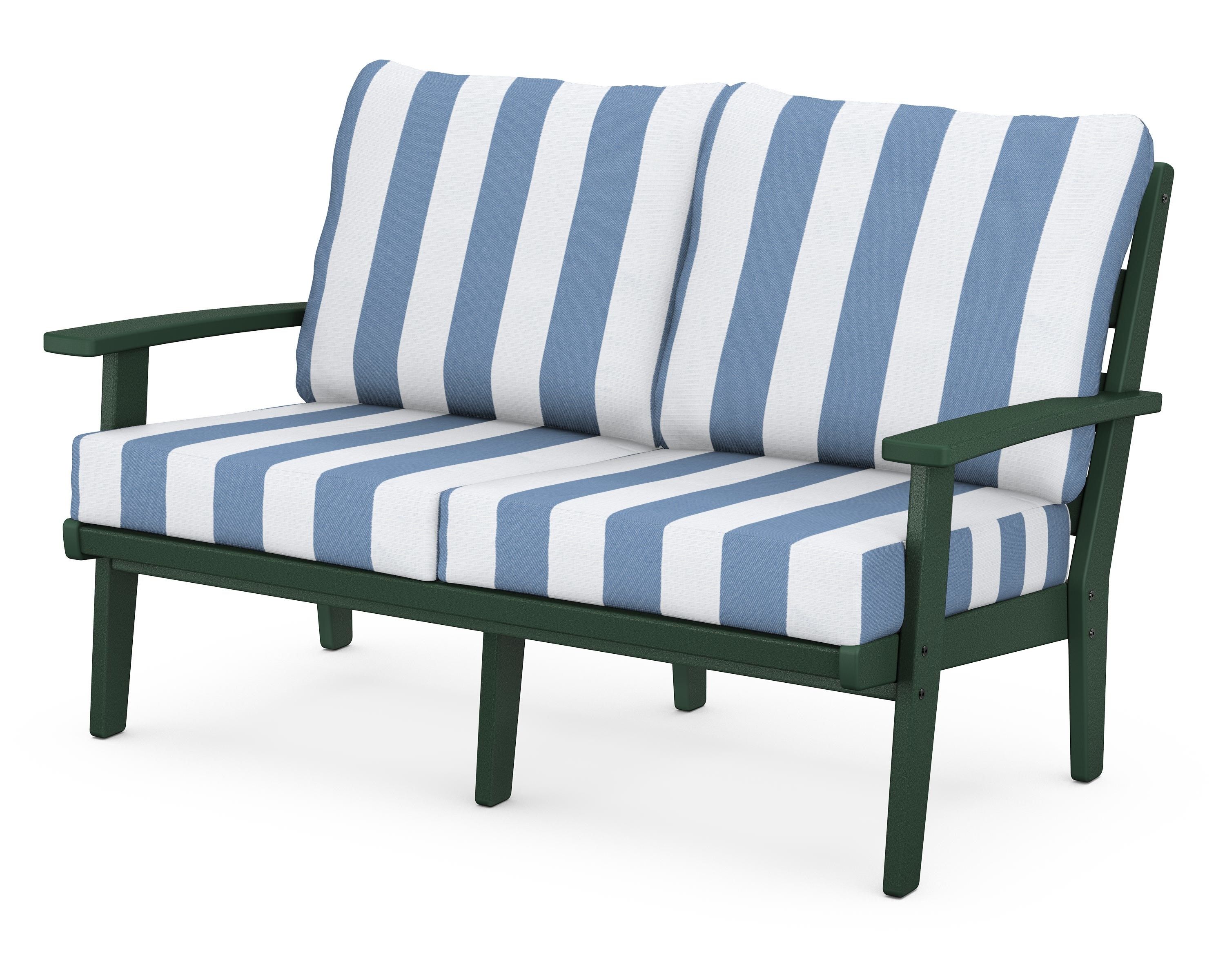 POLYWOOD® Grant Park Deep Seating Loveseat in Green / Cabana Stripe Sky Blue