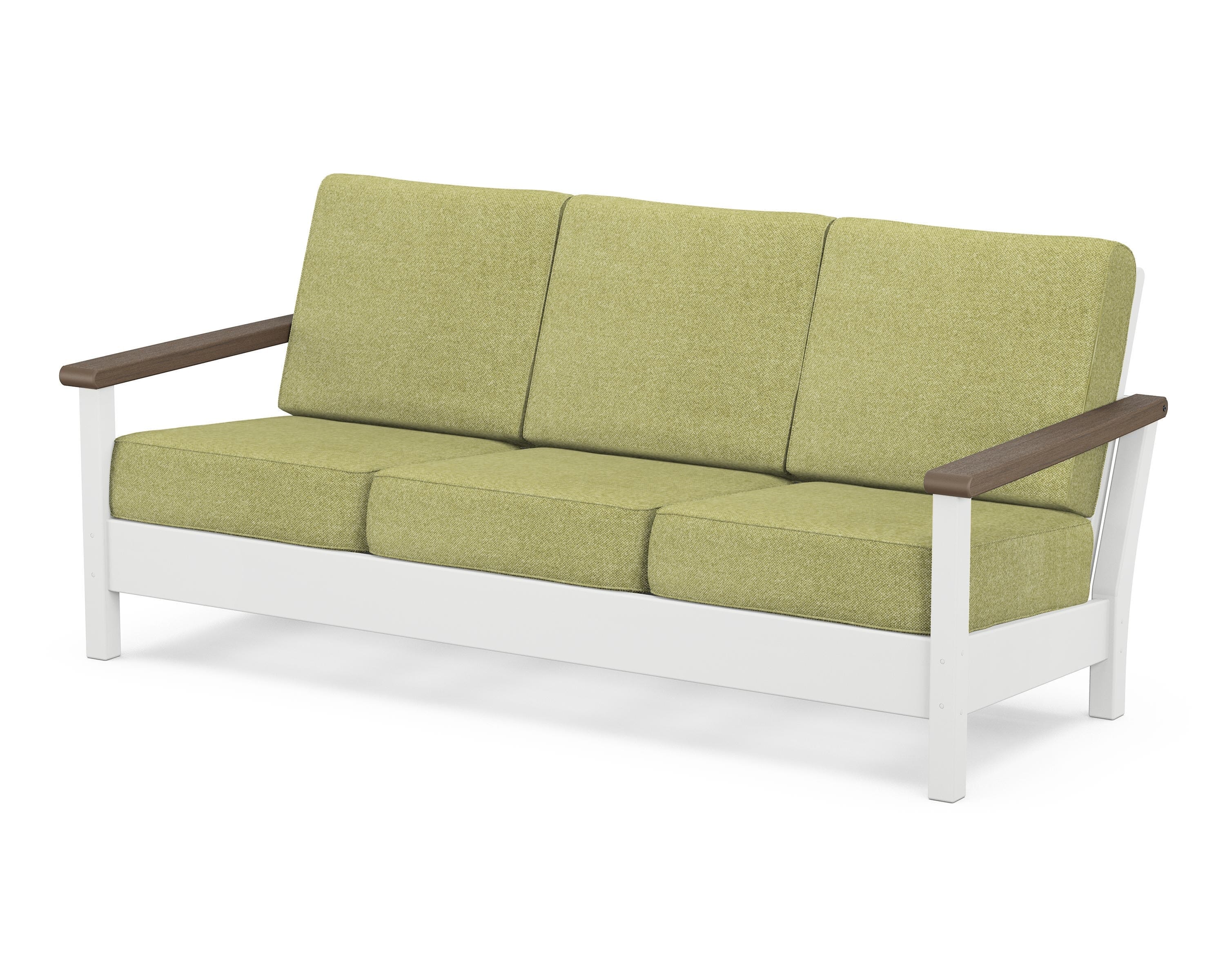 POLYWOOD® Harbour Deep Seating Sofa in White / Kona / Chartreuse Boucle