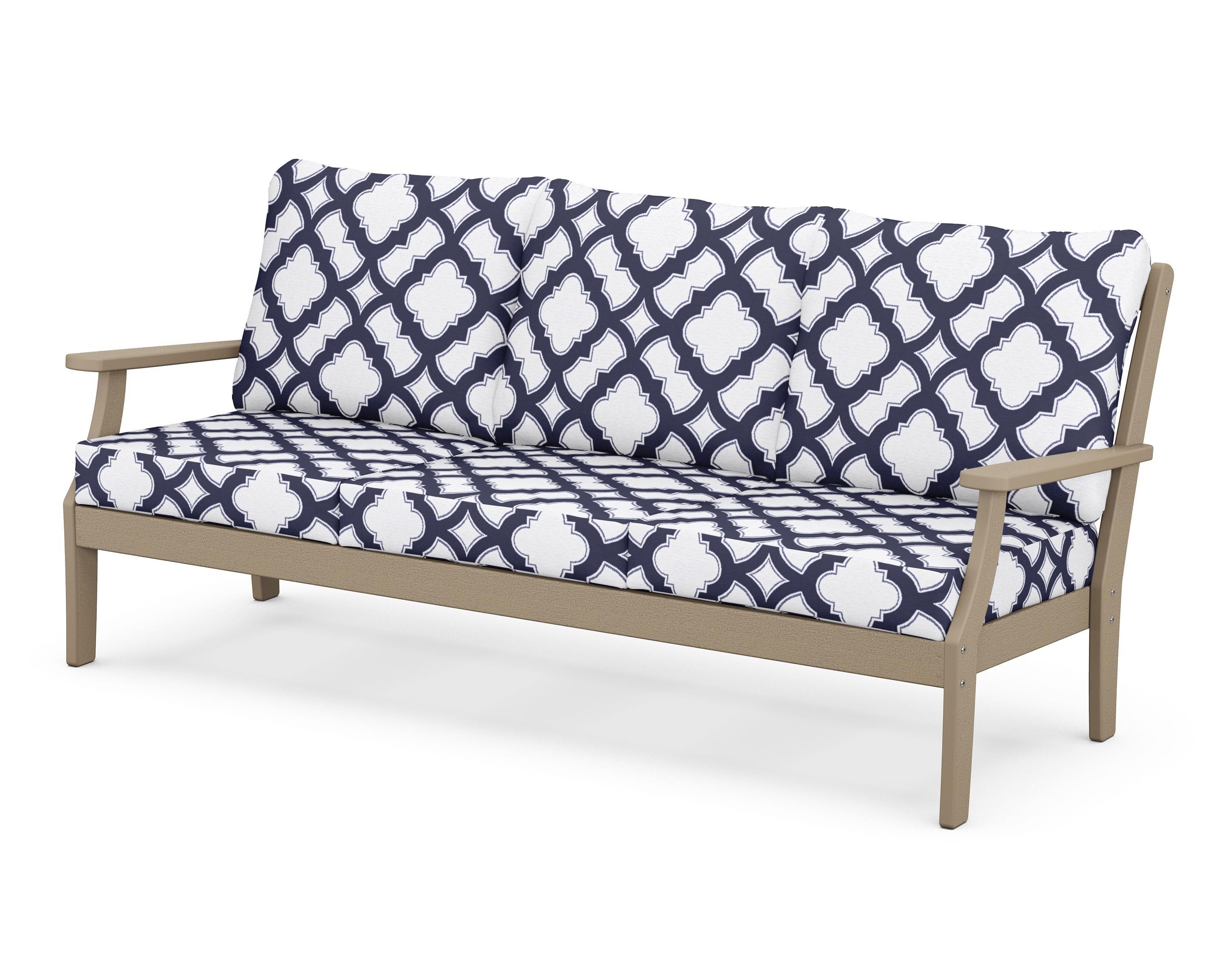 POLYWOOD® Braxton Deep Seating Sofa in Vintage Sahara / Trellis Navy